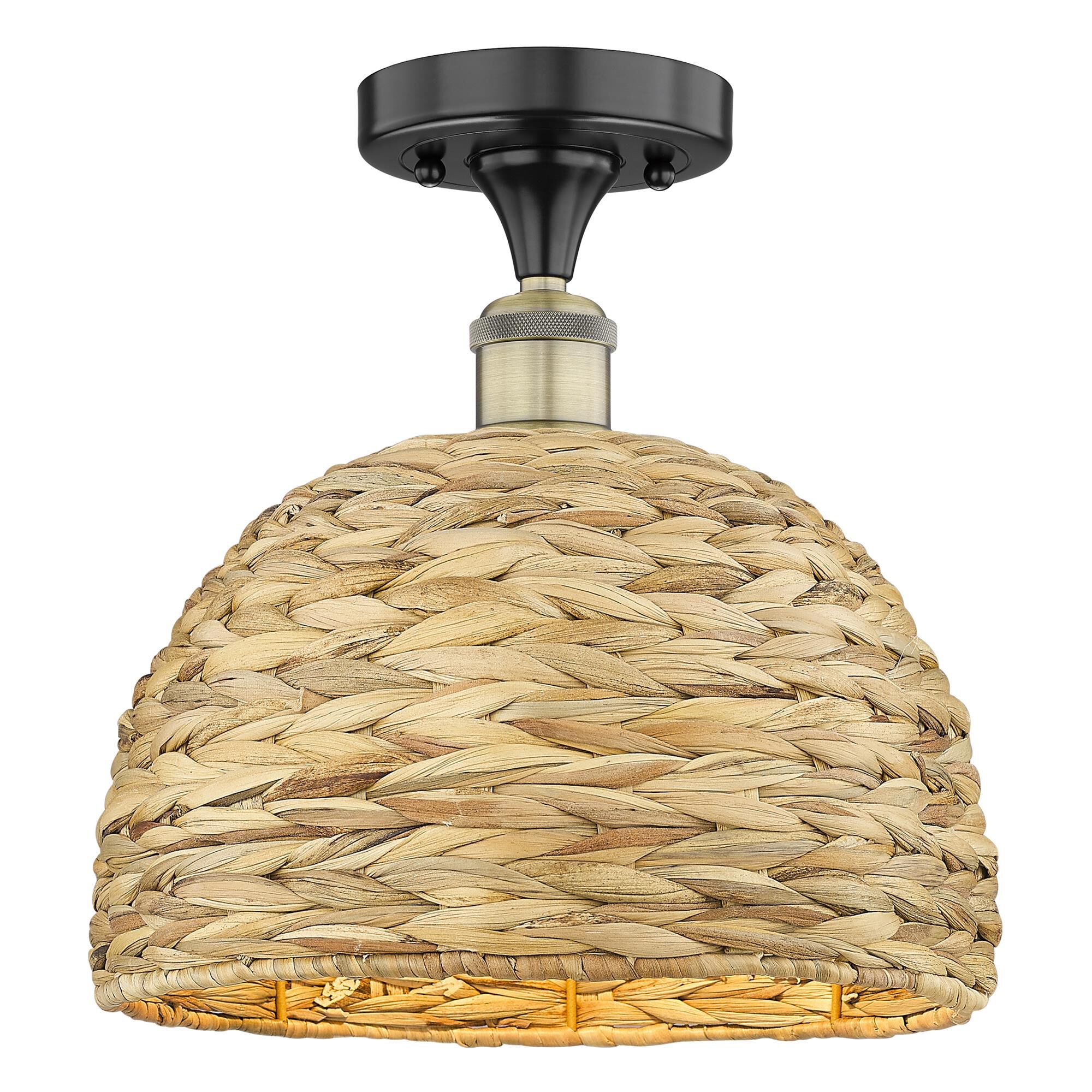 Shown in Black Antique Brass finish and Natural shade