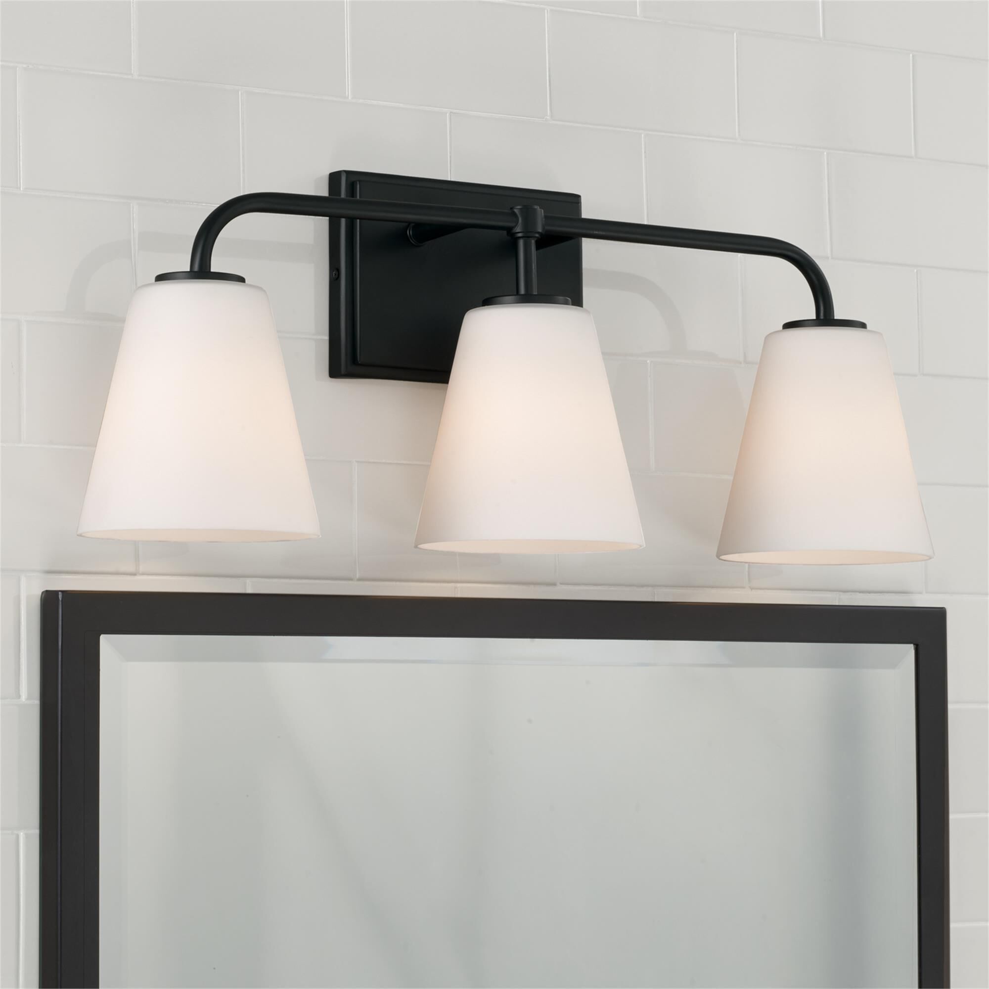 Shown in Matte Black finish and Soft White glass