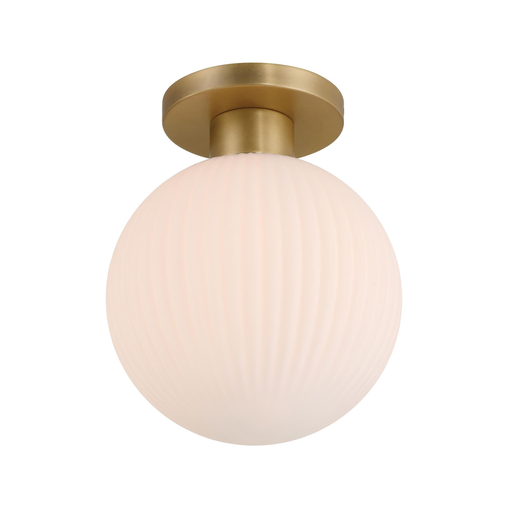 Shown in Legacy Brass finish and White Striped glass and Glass shade