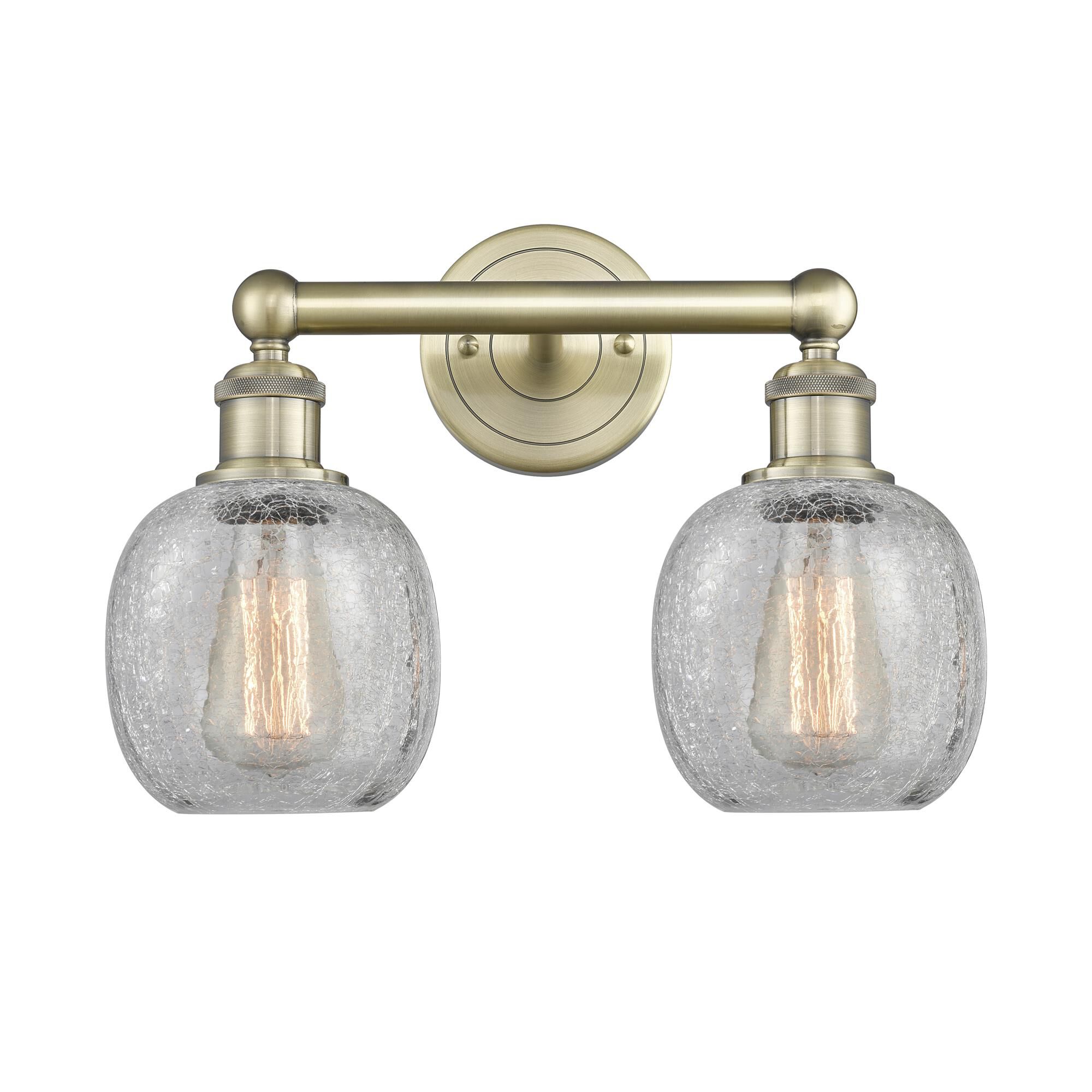 Shown in Antique Brass finish and Clear Crackle glass