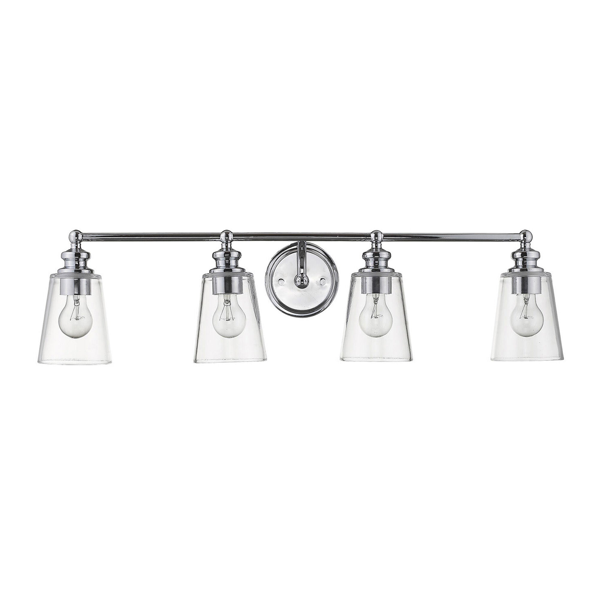 Shown in Chrome finish and Clear glass and Clear, Cone Shaped Glass shade