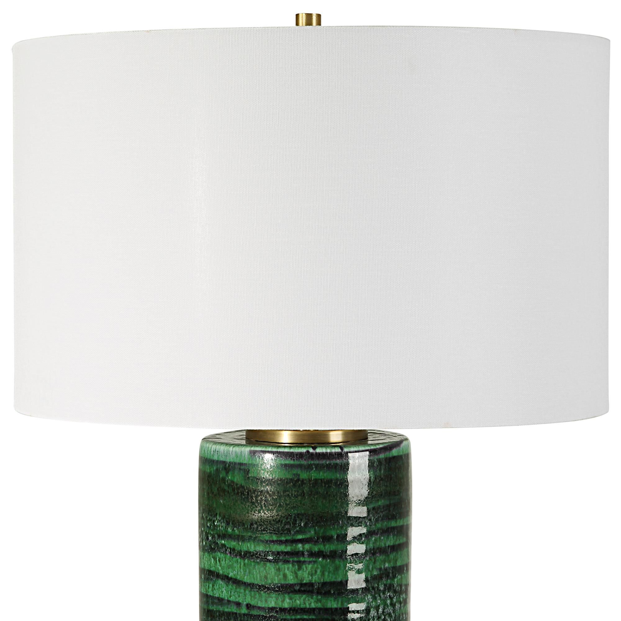 Shown in Emerald Green finish and Round Drum Hardback shade