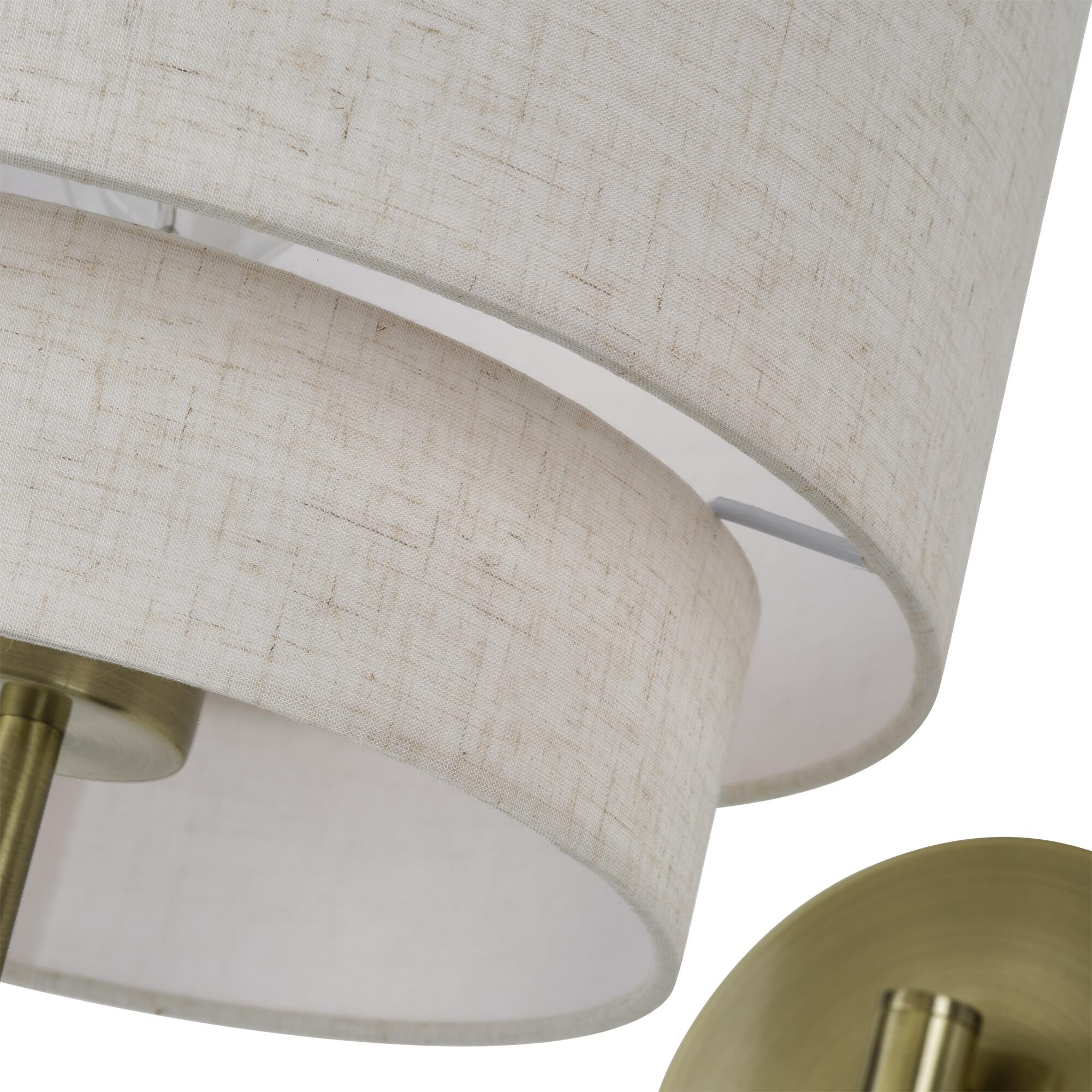 Shown in Antique Brass finish and Hand Crafted Oatmeal Color Fabric with White Color Inside shade