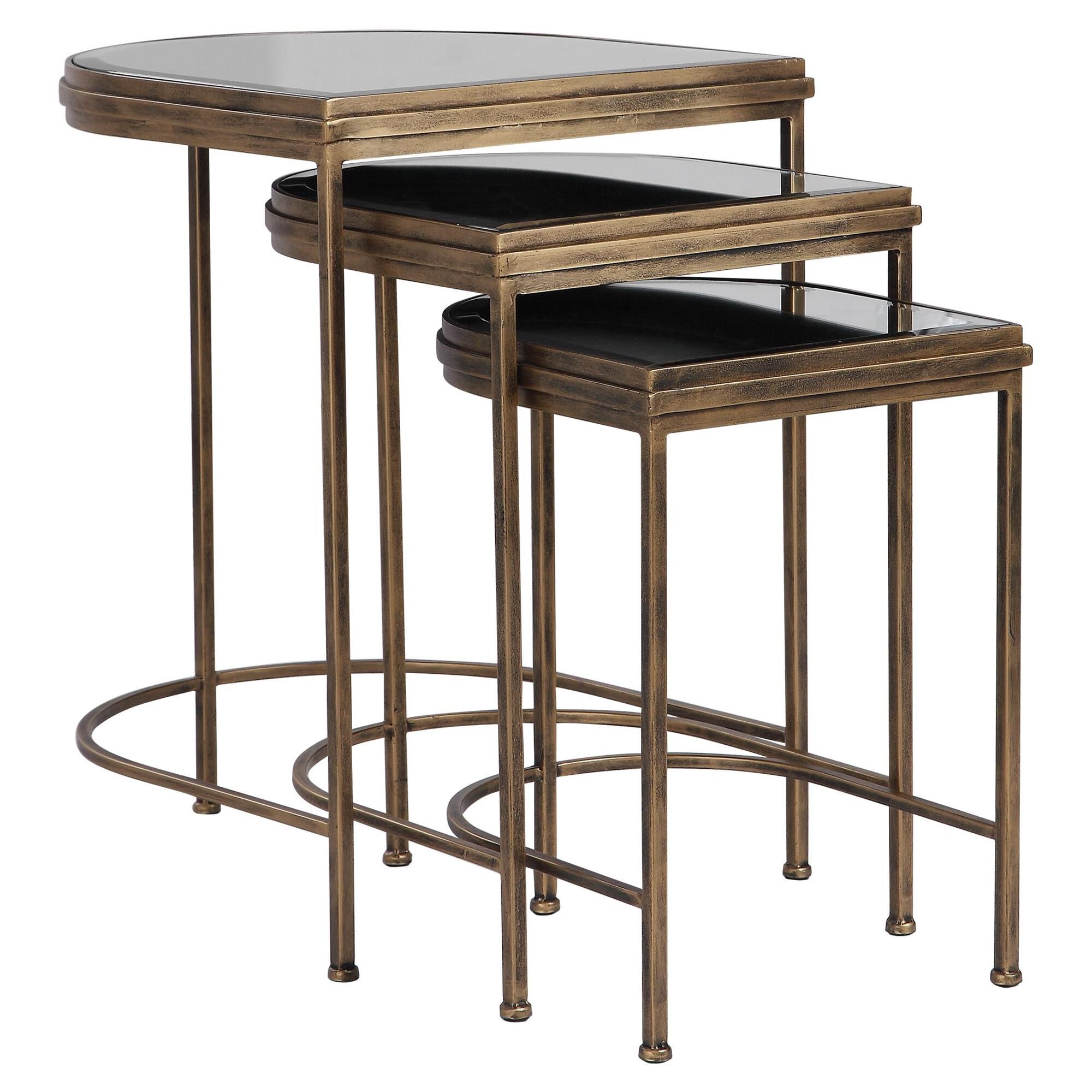 Shown in Set Of Three Nesting Tables With An Elegantly Curved Hand Forged Iron Frame, Finished In Antique Bru finish