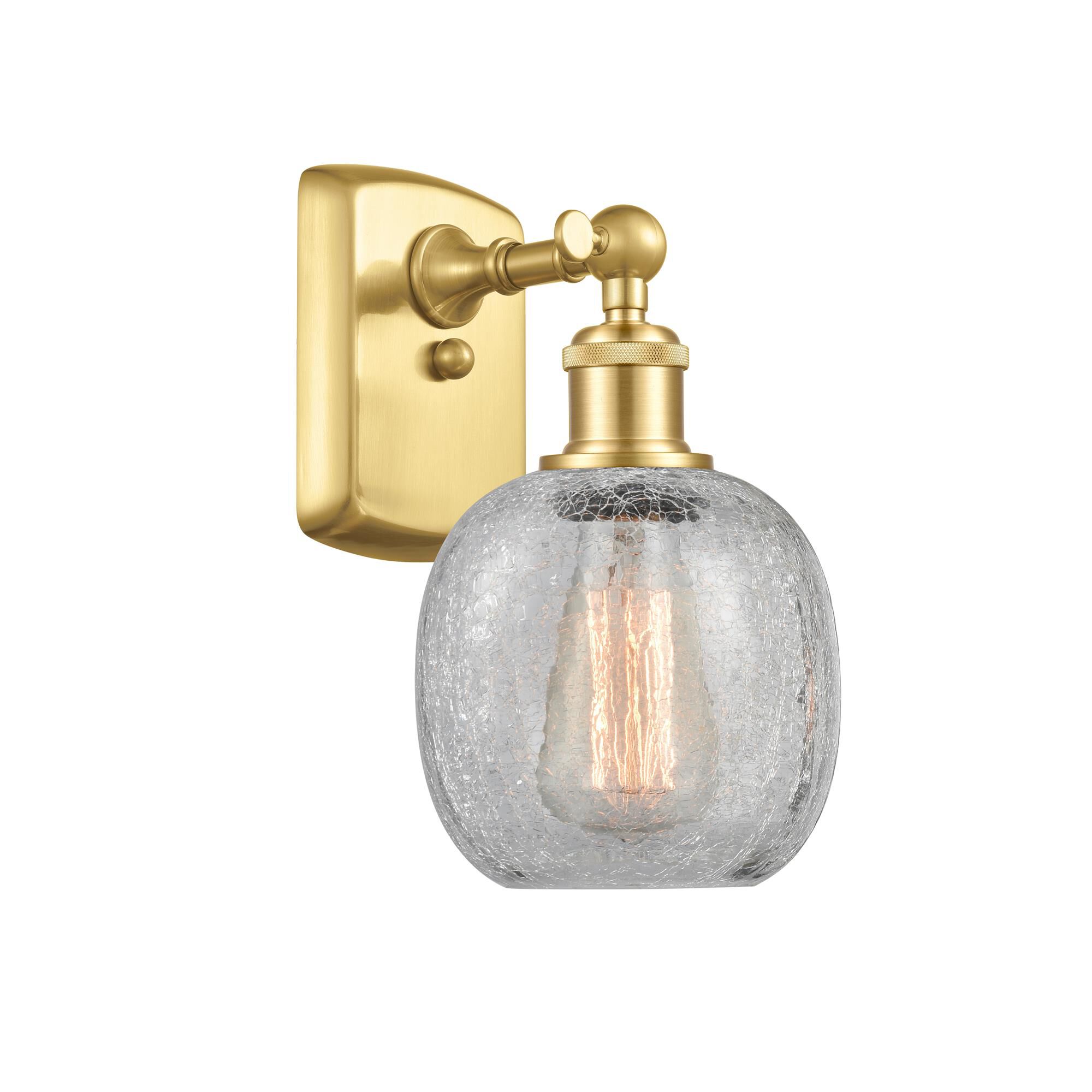 Shown in Satin Gold finish and Clear Crackle Belfast glass