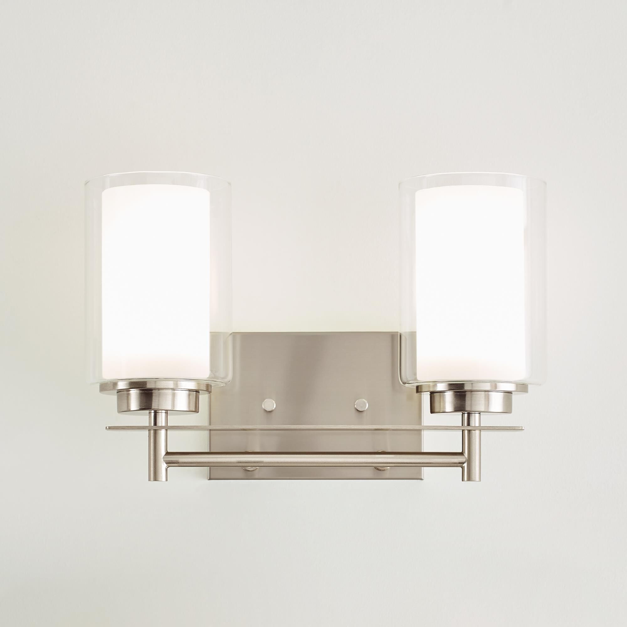 Shown in Brushed Nickel finish and Clear - Satin Etched glass