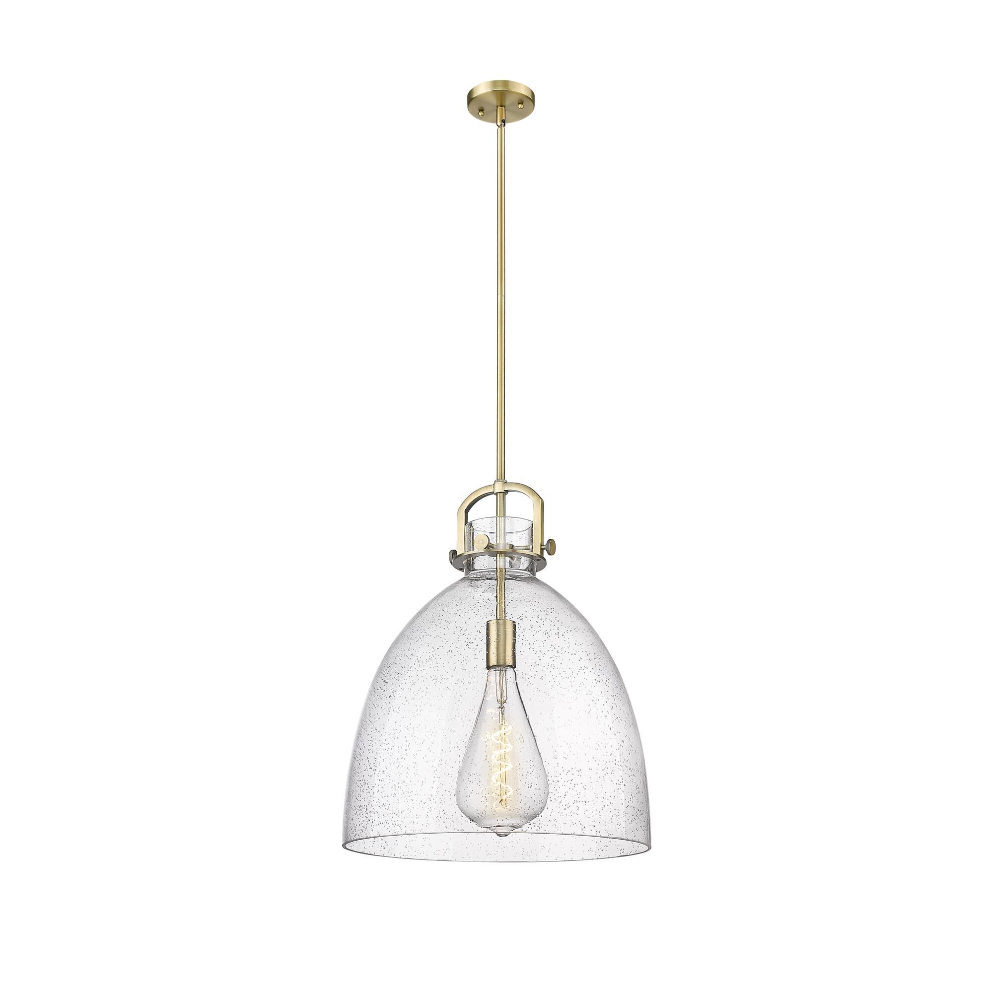 Shown in Brushed Brass finish and Seedy glass