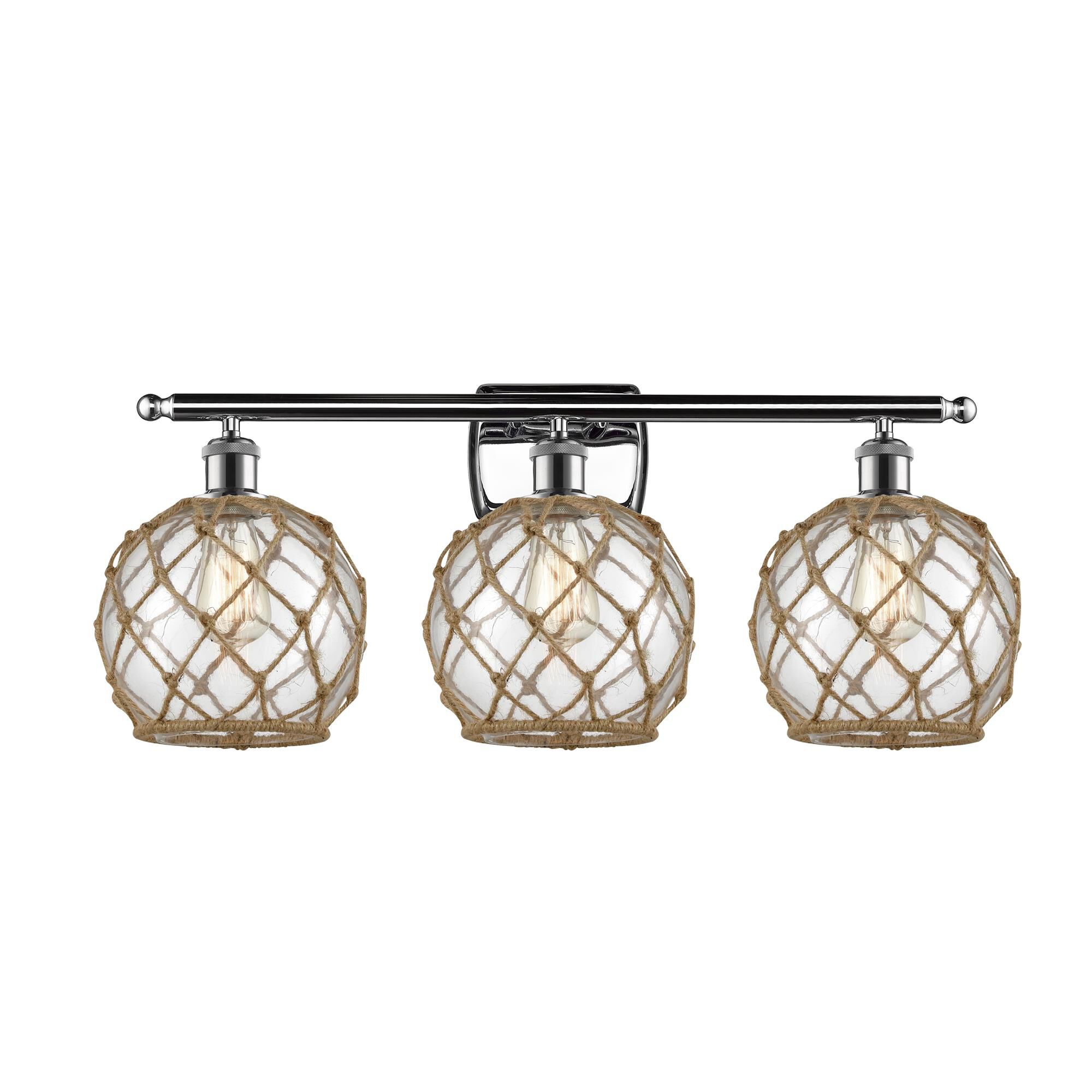 Shown in Polished Chrome finish and Clear With Black Rope glass
