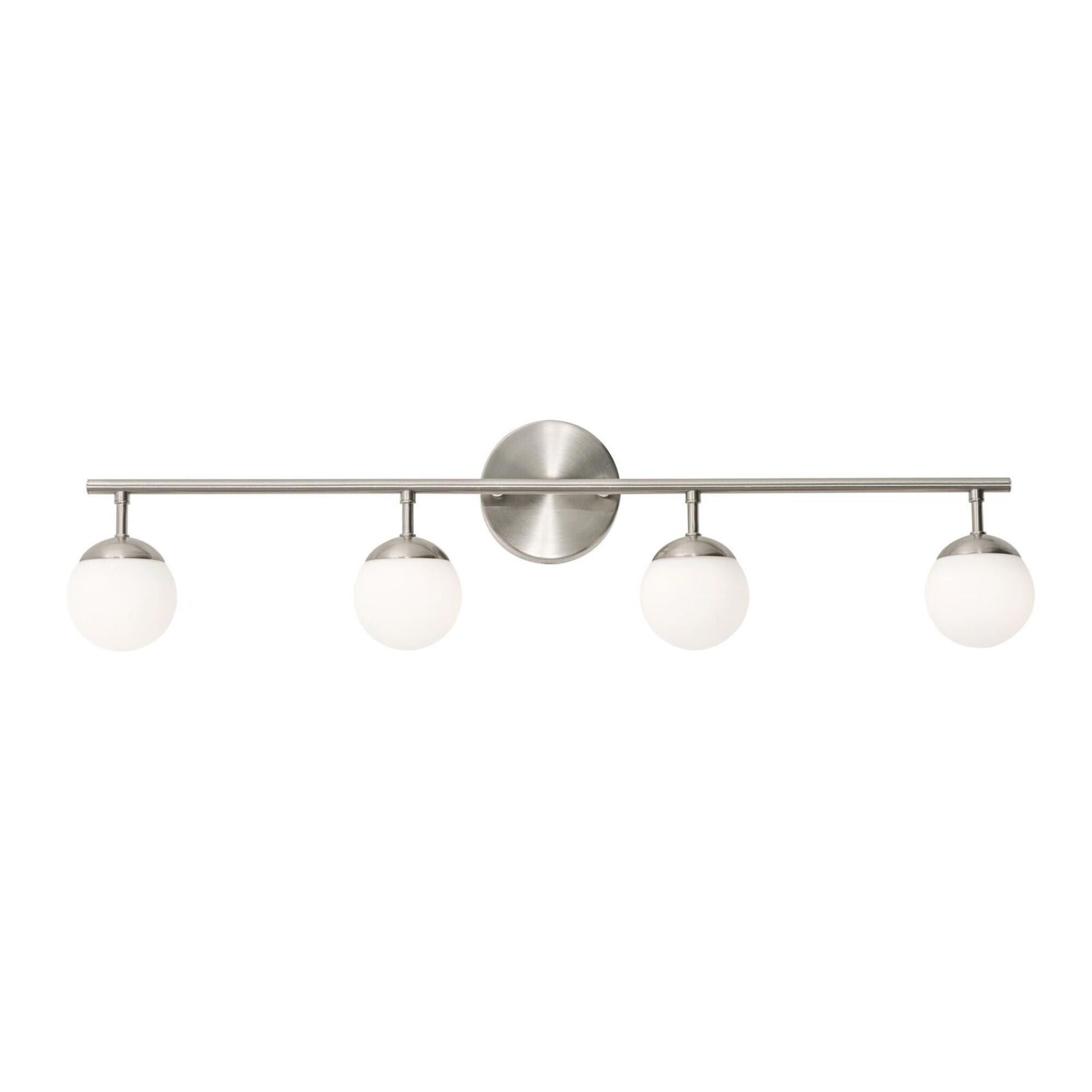 Shown in Satin Nickel finish and White glass