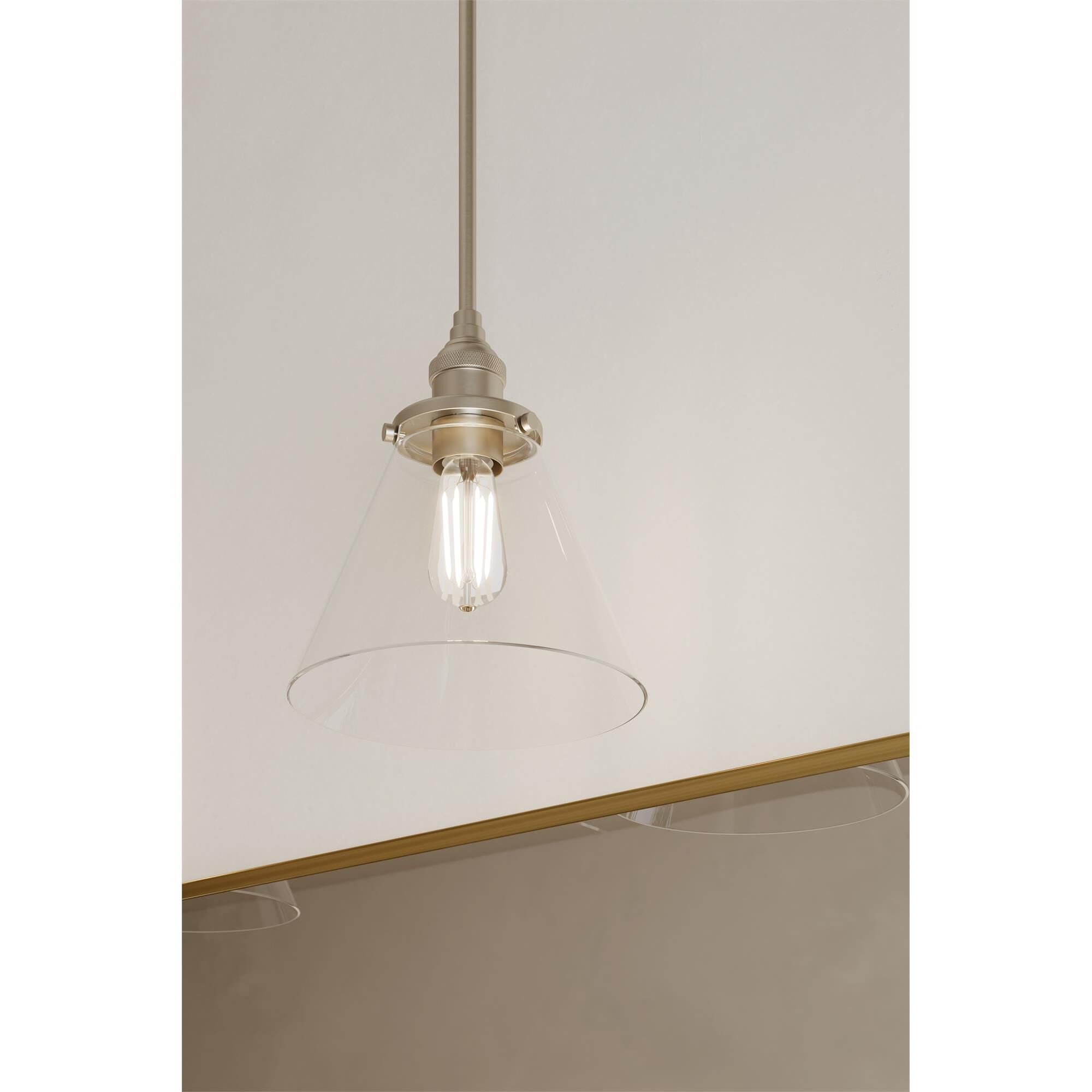 Shown in Brushed Nickel finish and Clear glass