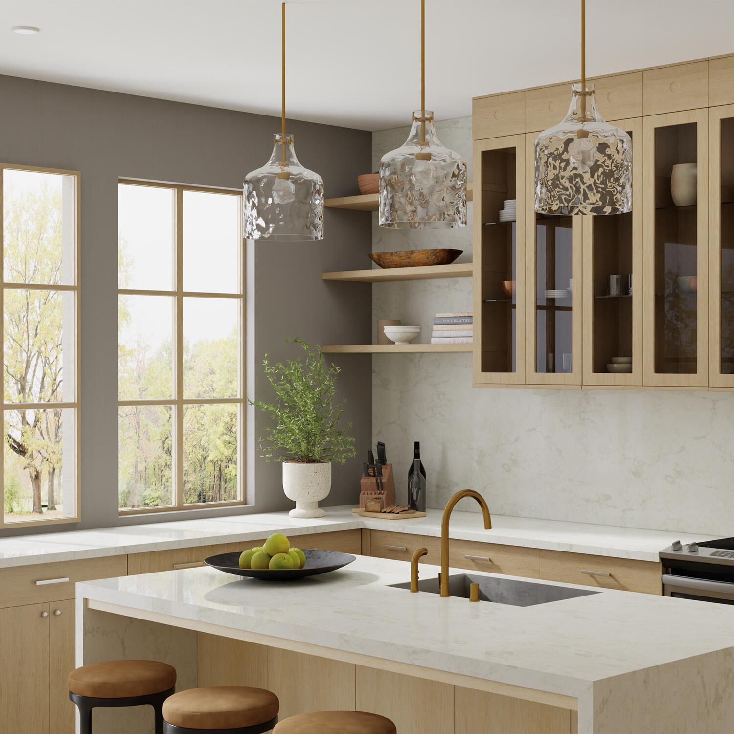 Shown in Aged Brass finish and Clear Water glass