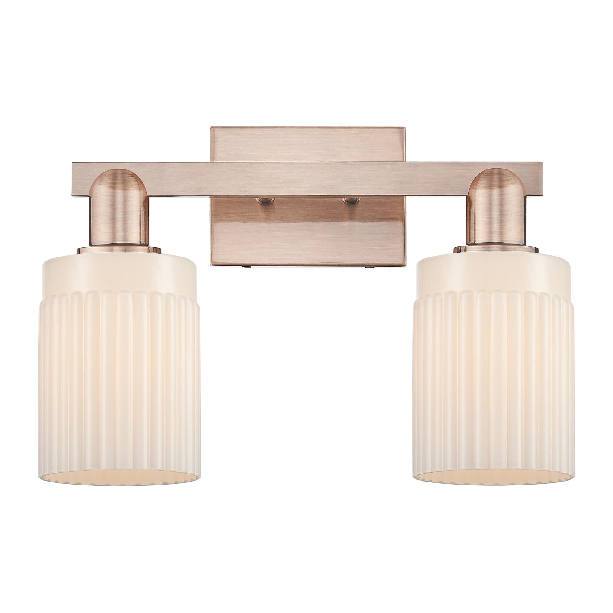 Shown in Antique Copper finish and Matte White glass