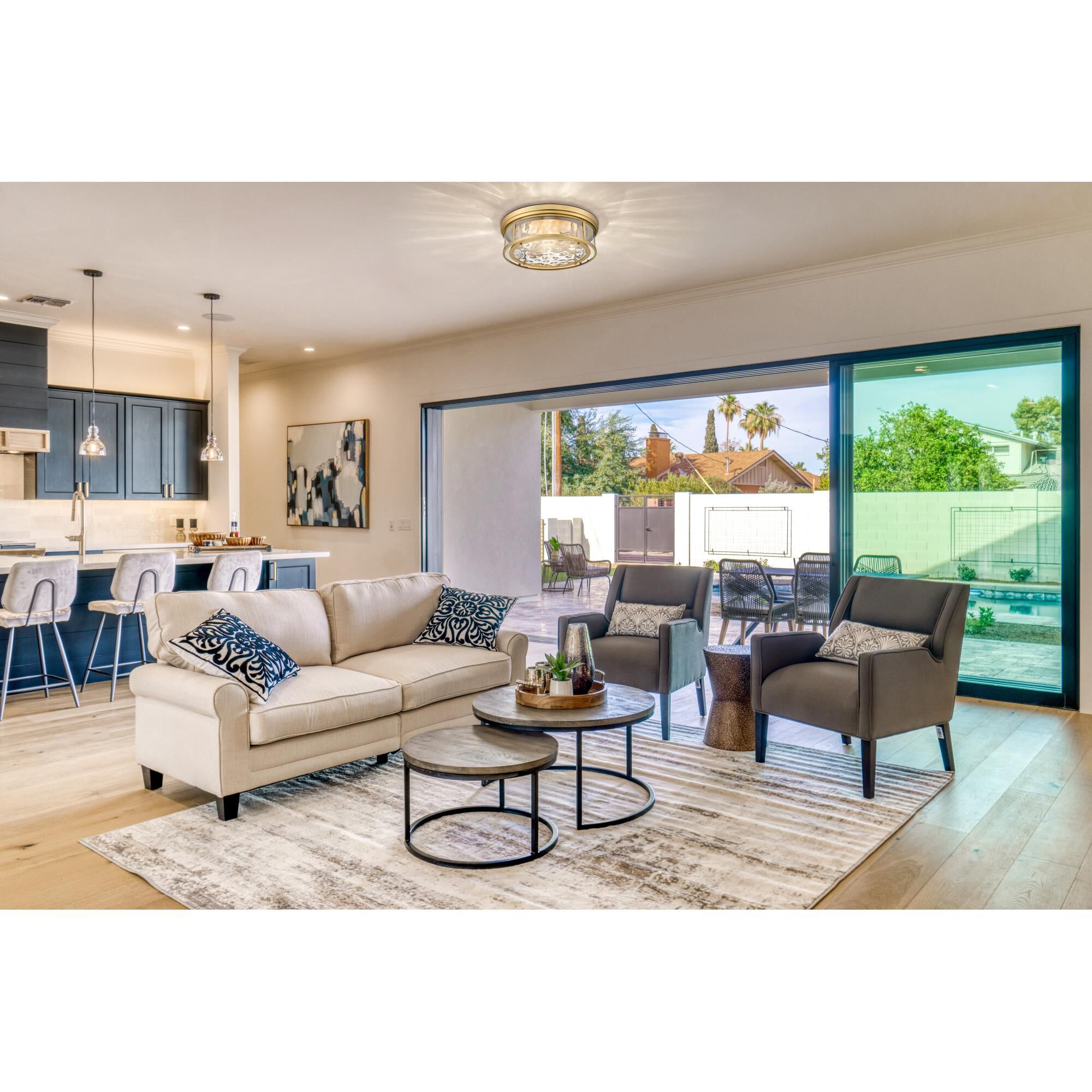 Shown in Rubbed Brass finish and Inner Clear Water and Outer Clear glass and No Shade shade