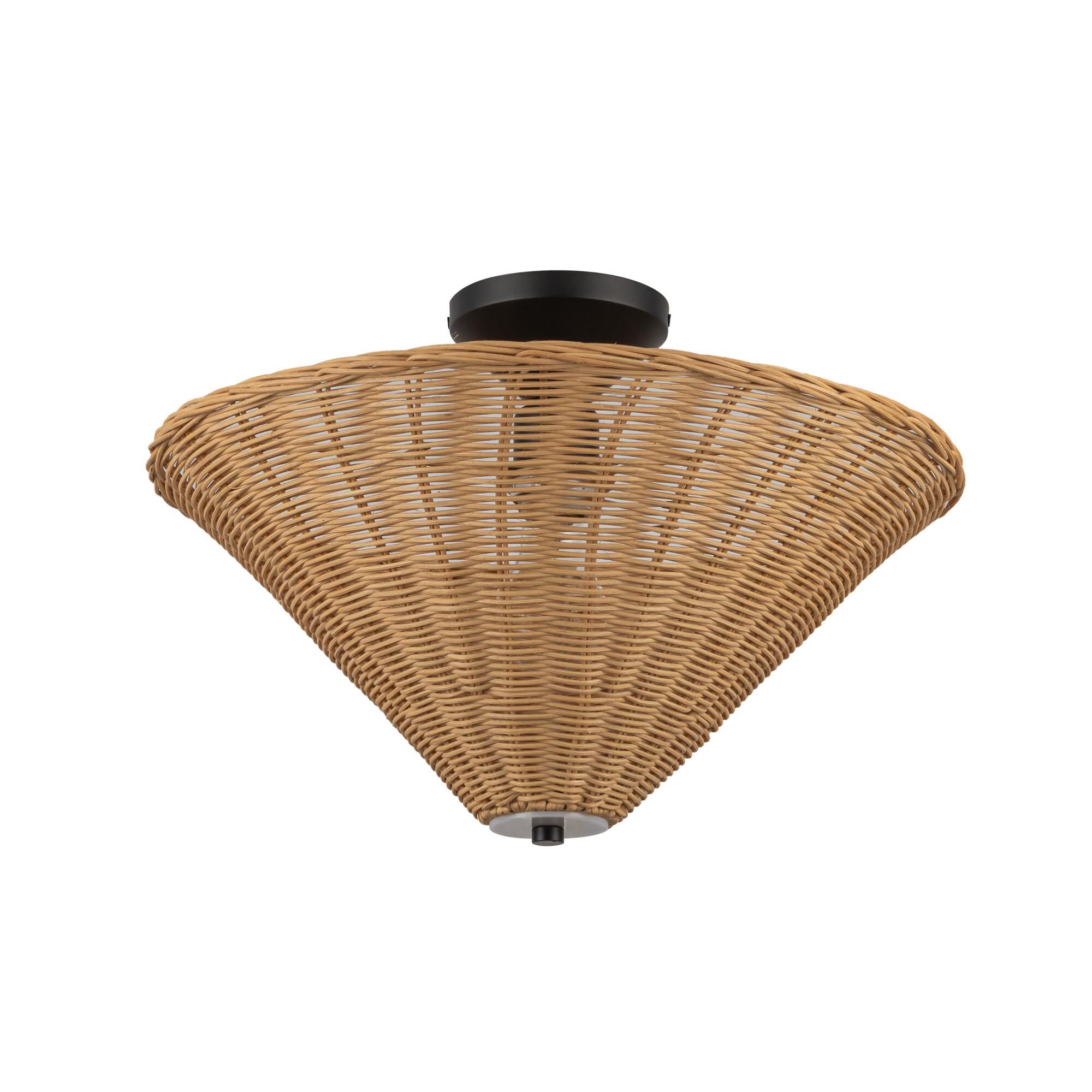 Shown in Matte Black finish and White Acrylic Diffuser glass and Rattan shade
