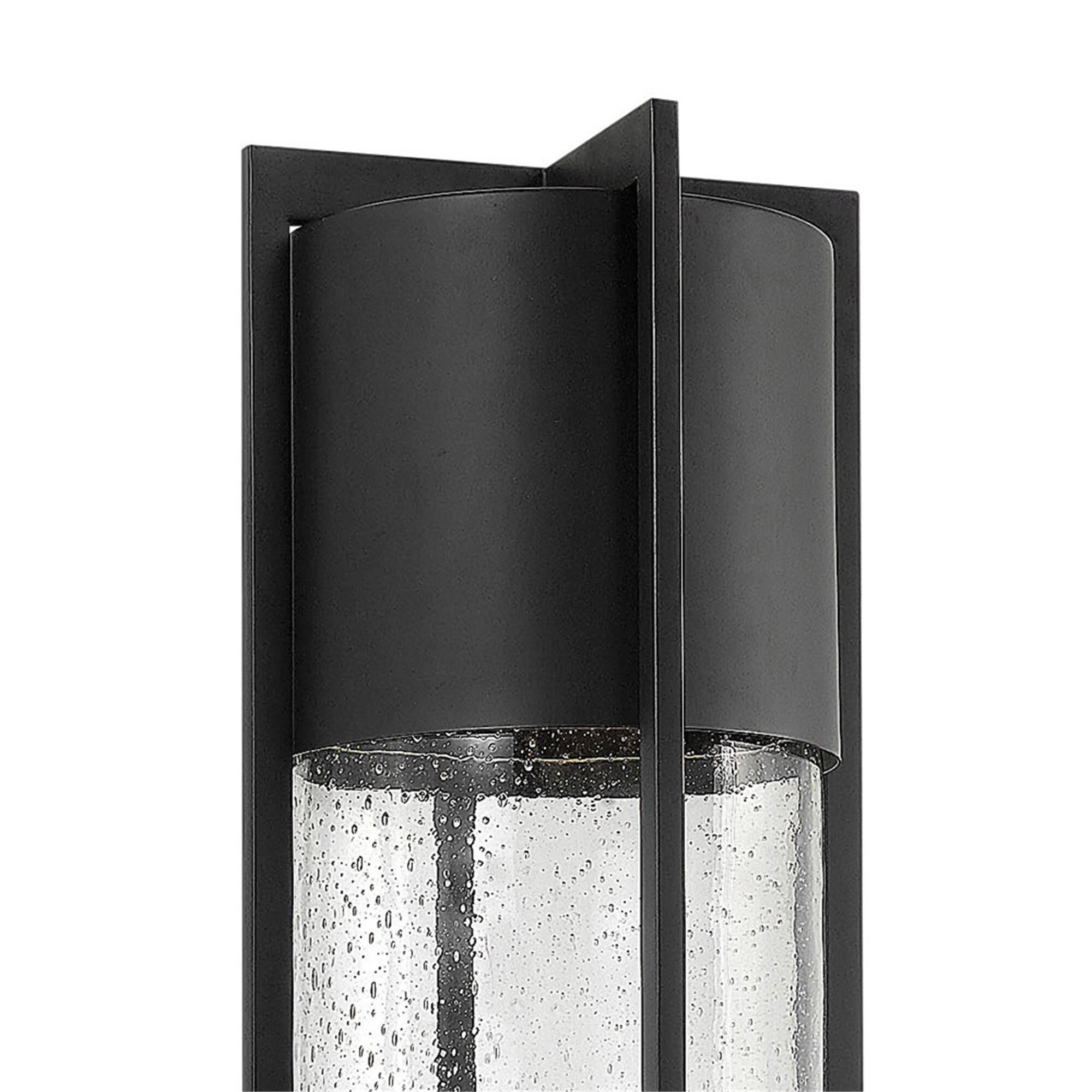 Shown in Black finish and Clear Seedy glass