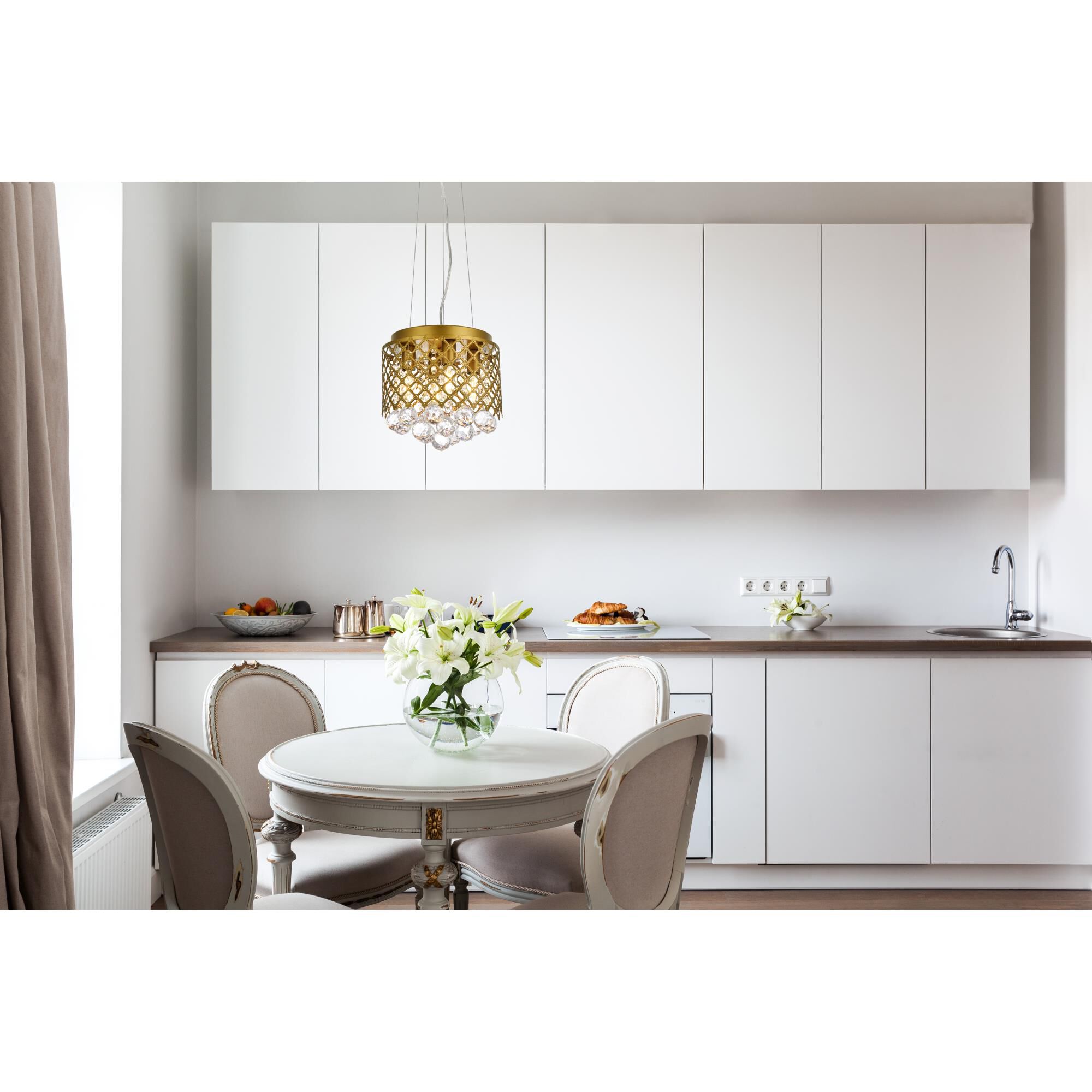 Shown in Brass finish and Clear Royal Cut crystal