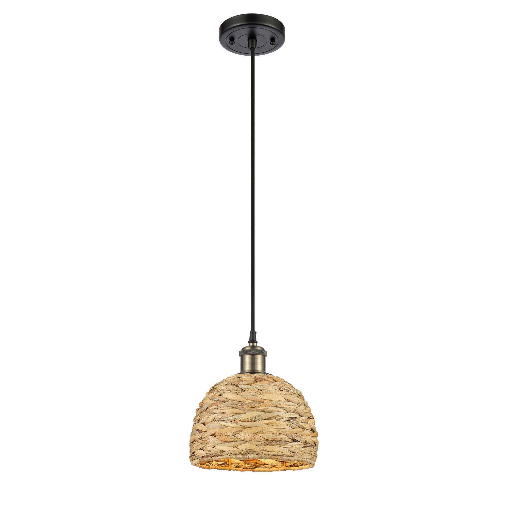 Bruno Marashlian Woven Rattan 8 Inch Mini Pendant by Innovations Lighting