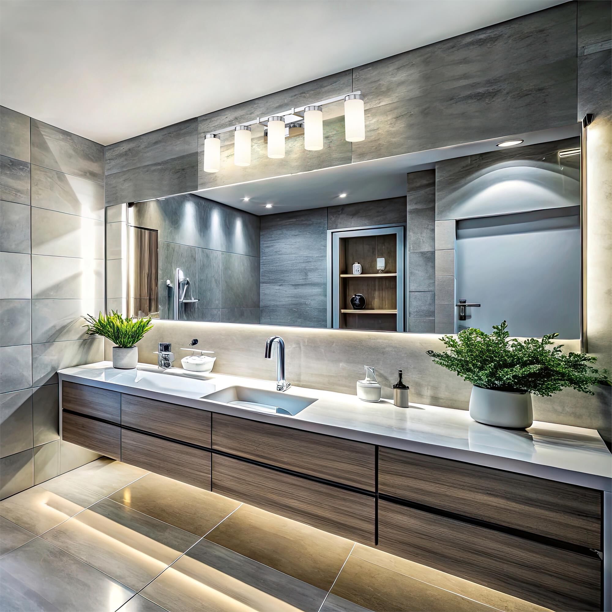 Shown in Chrome finish and White glass and White shade