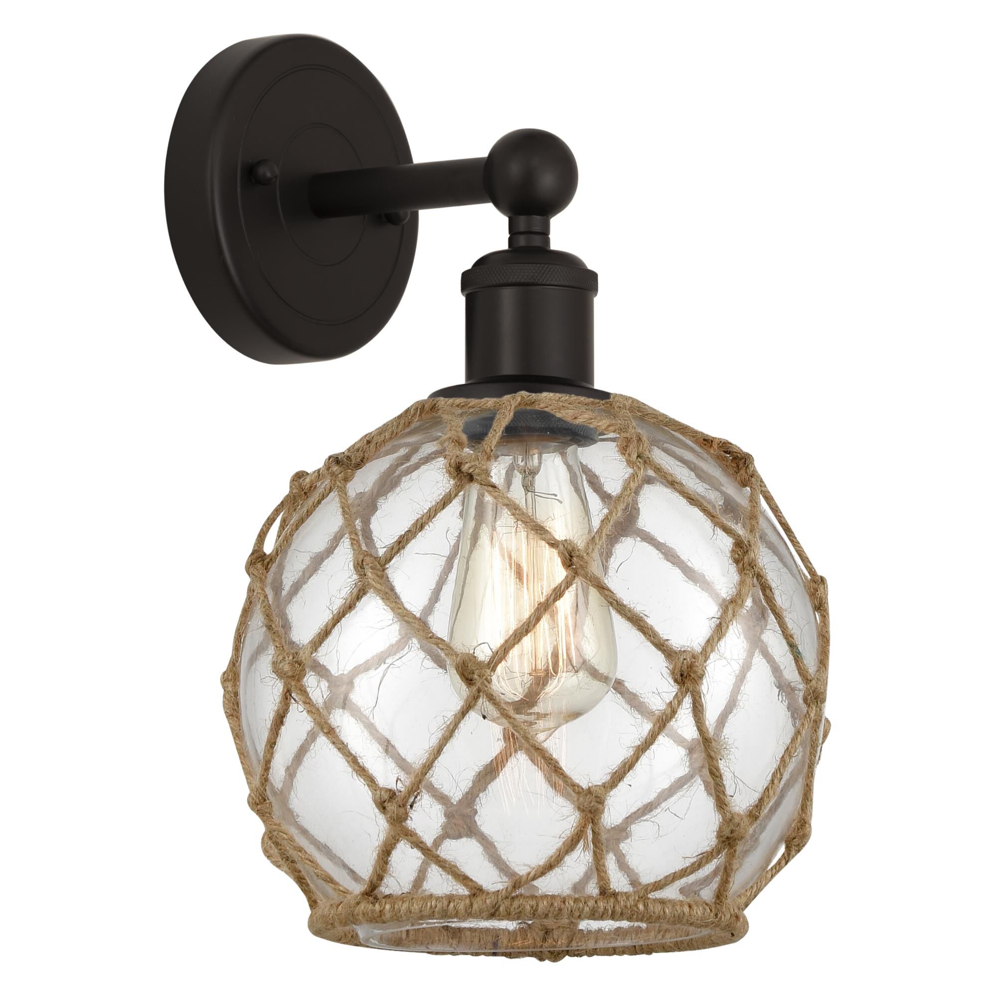 Shown in Oil Rubbed Bronze finish and Clear with Brown Rope glass