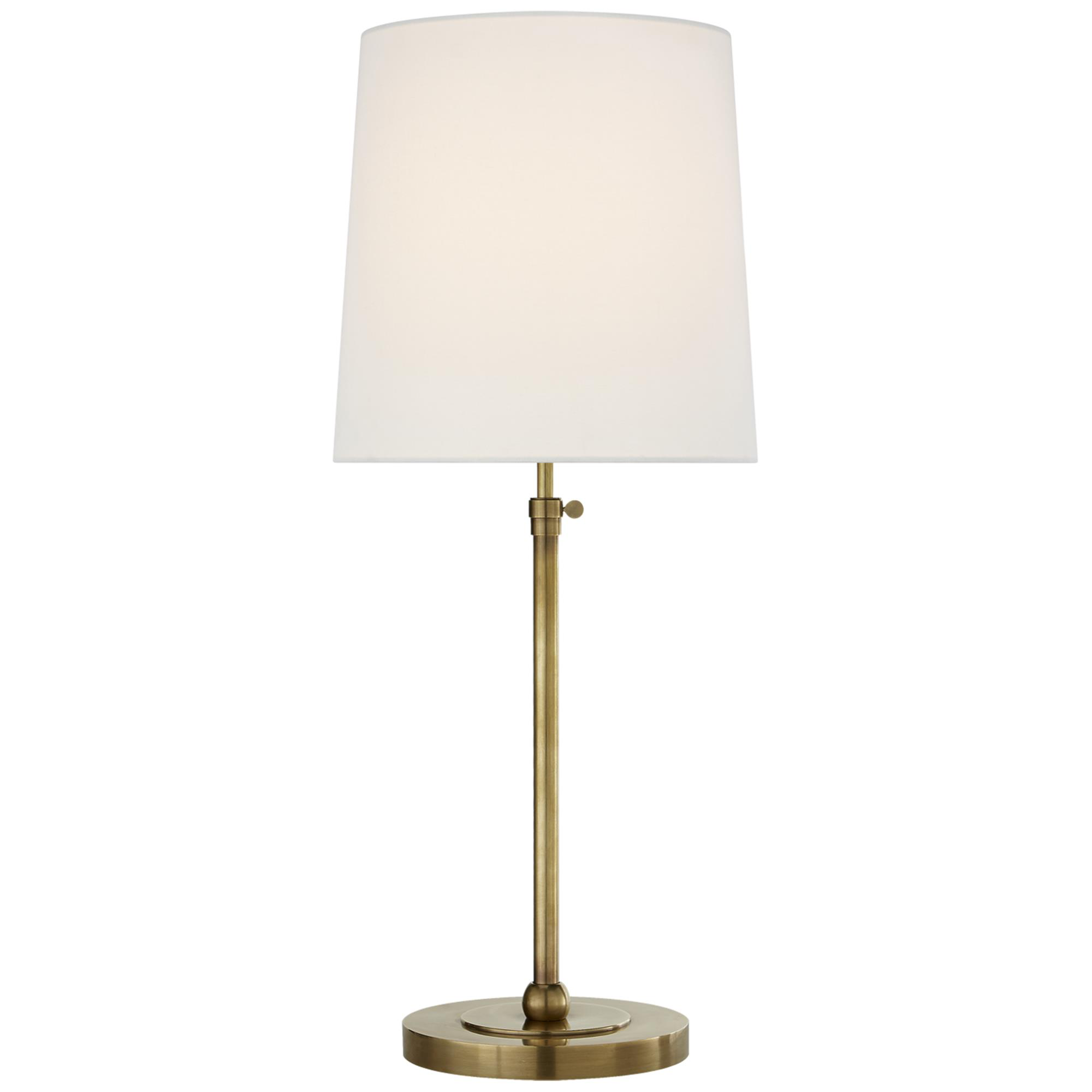 Shown in Hand-Rubbed Antique Brass finish and Linen shade