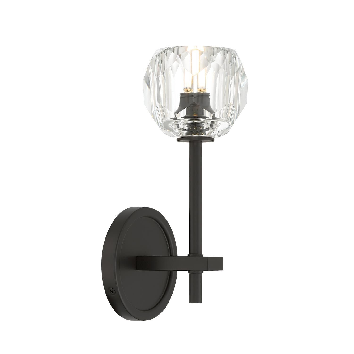 Shown in Matte Black finish and Faceted Cut crystal and Crystal glass and Crystal shade