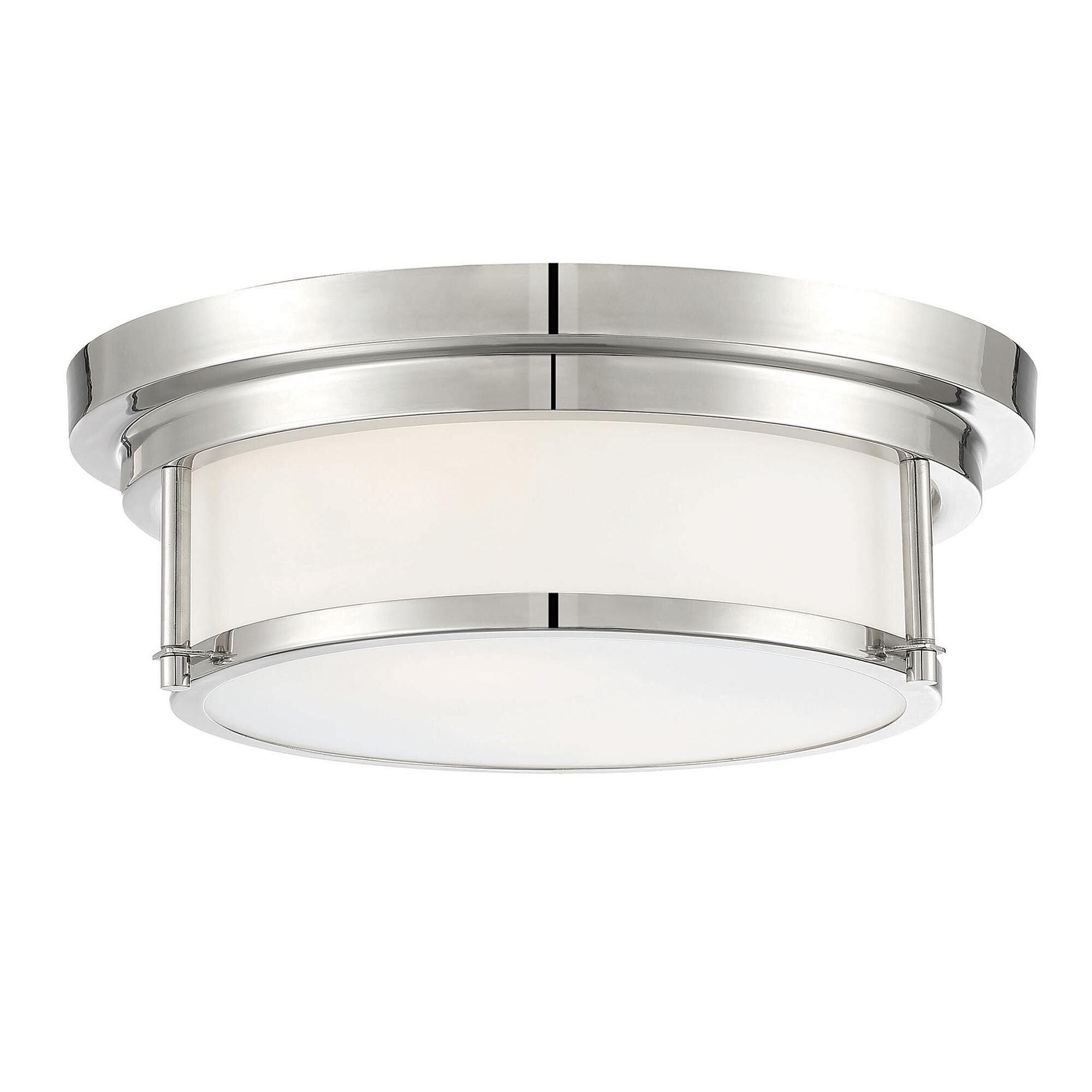 Shown in Polished Nickel finish and White glass