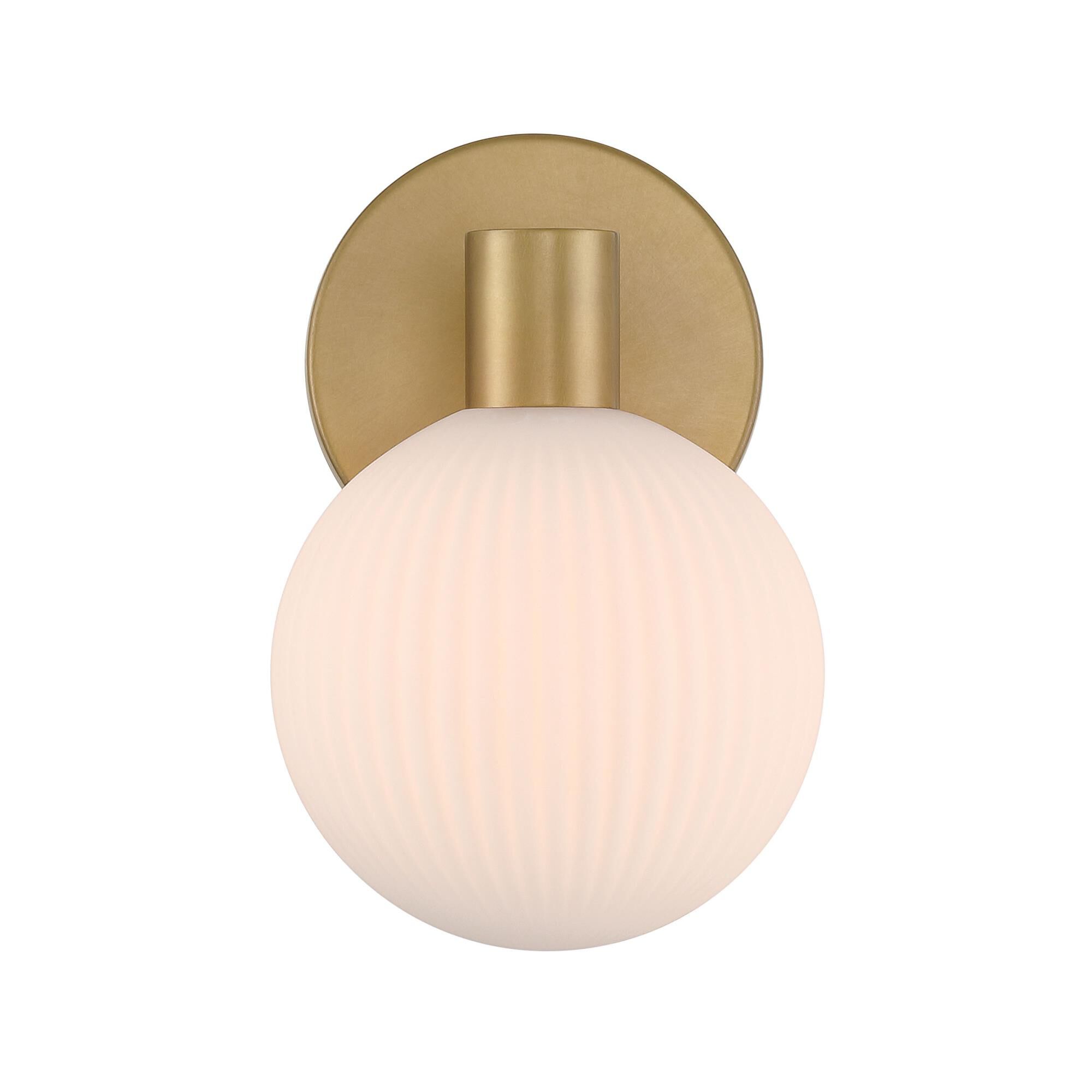 Shown in Legacy Brass finish and White Striped glass and Glass shade