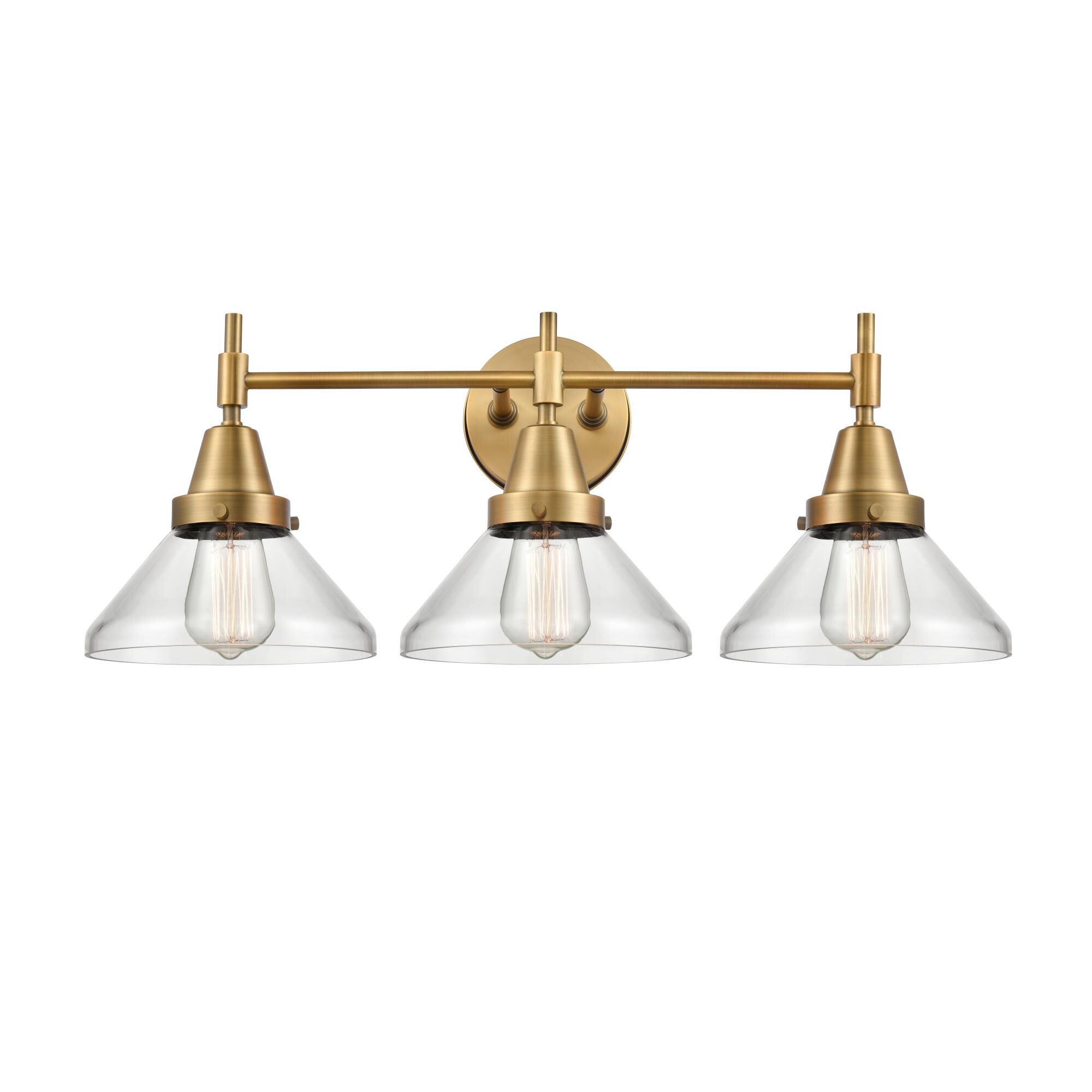 Shown in Brushed Brass finish and Clear Caden glass