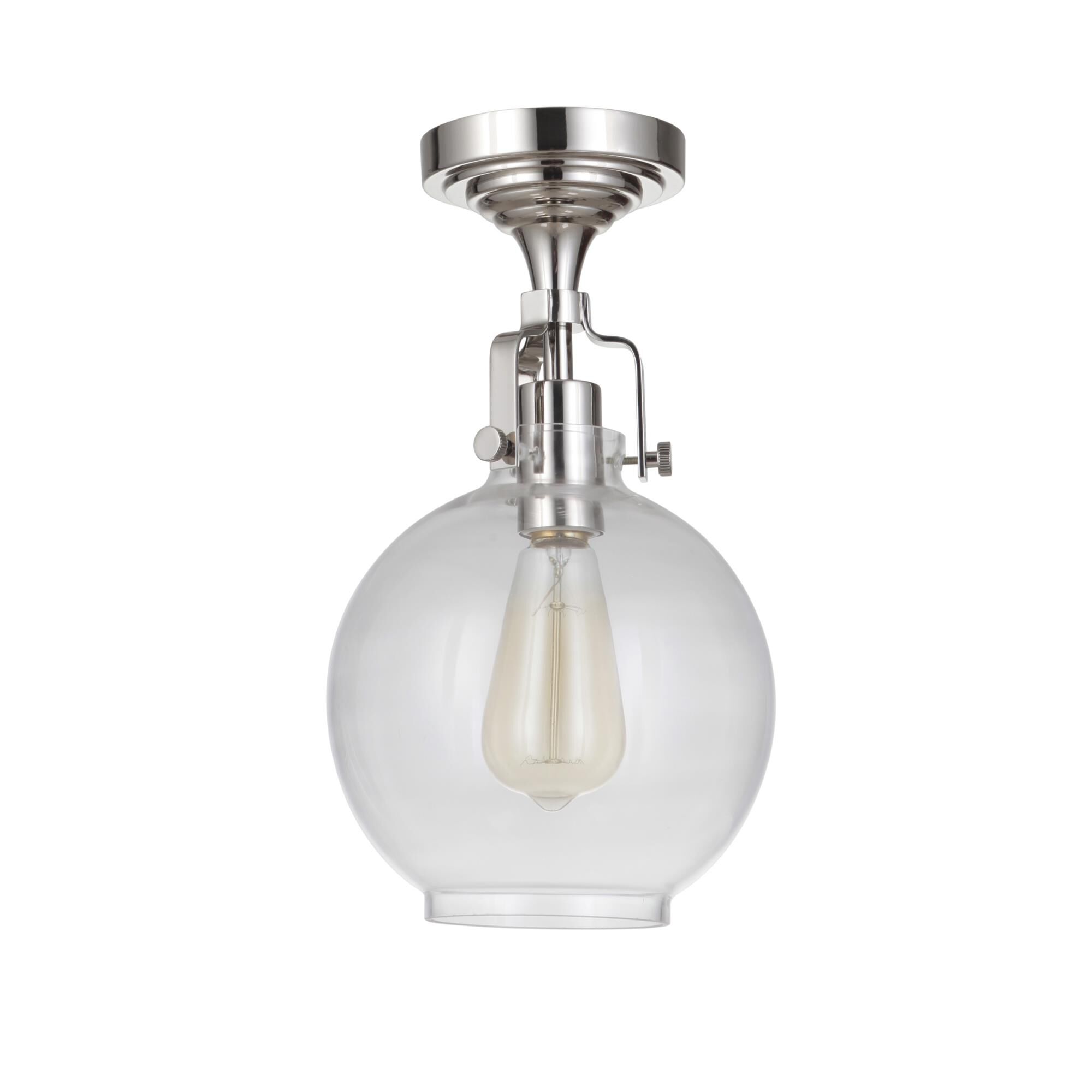 Shown in Polished Nickel finish and Clear glass and Glass shade