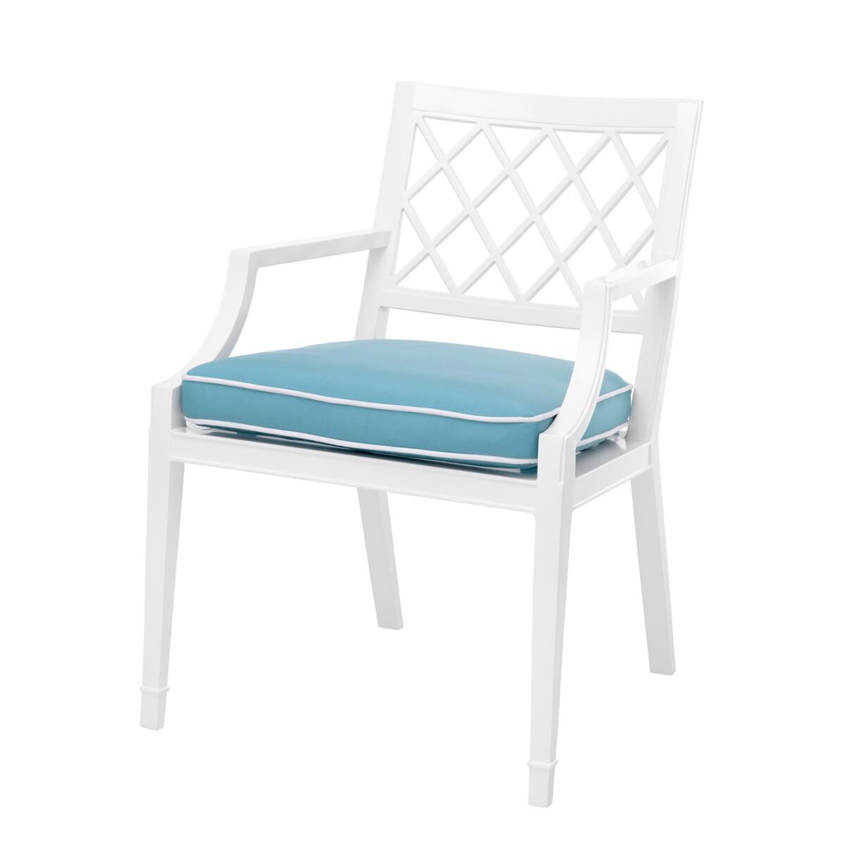 Shown in White, Sunbrella Mineral Blue finish