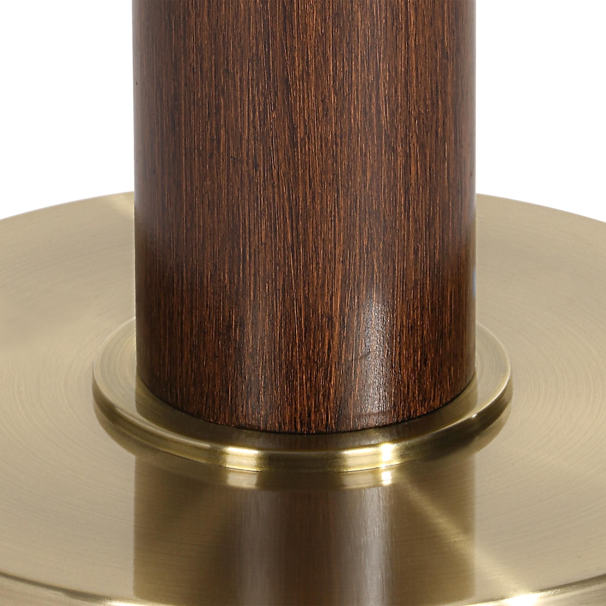 Shown in Brass and Woodtone finish and Round Drum Hardback shade