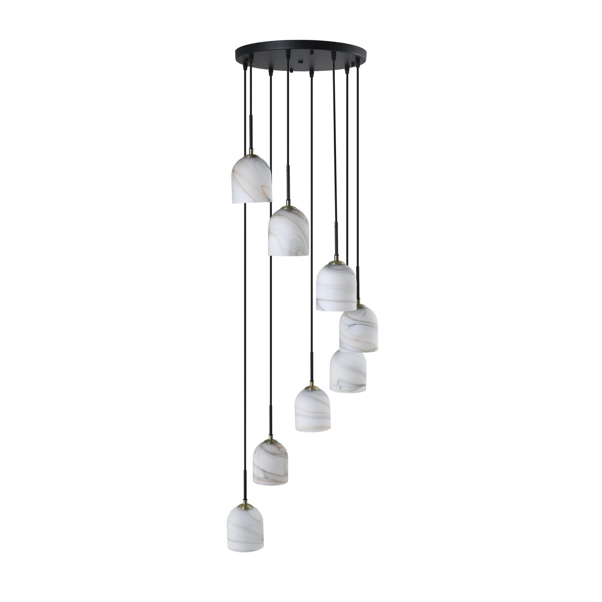 Shown in Black and Brushed Brass finish and Alabaster Style glass