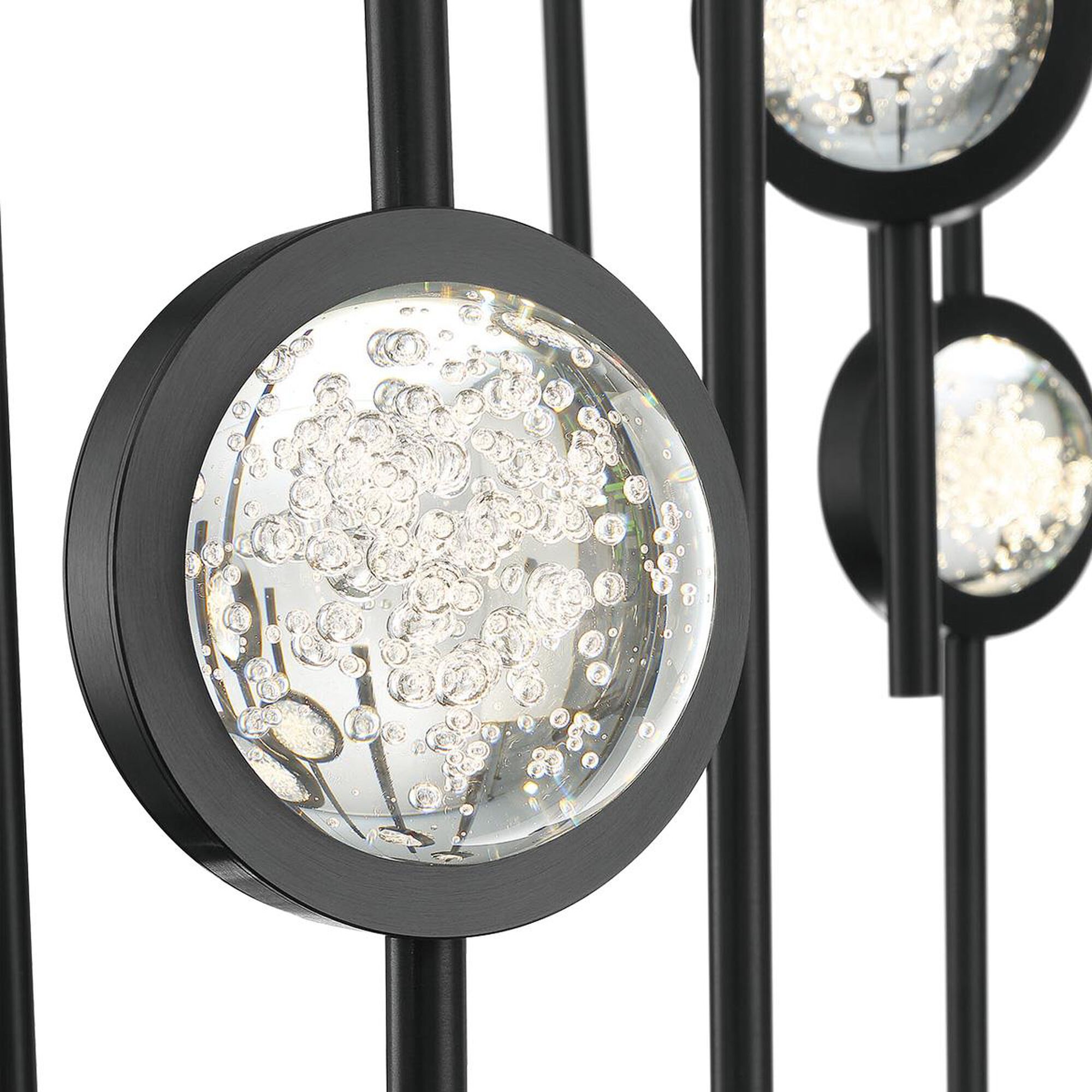 Shown in Black Anodized Aluminum finish and Clear Seeded Orb glass and Aluminum Rods shade