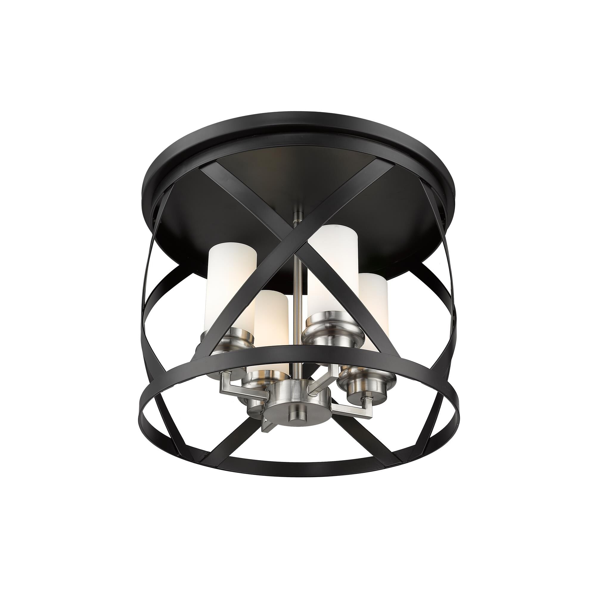 Shown in Matte Black + Brushed Nickel finish and Glass shade