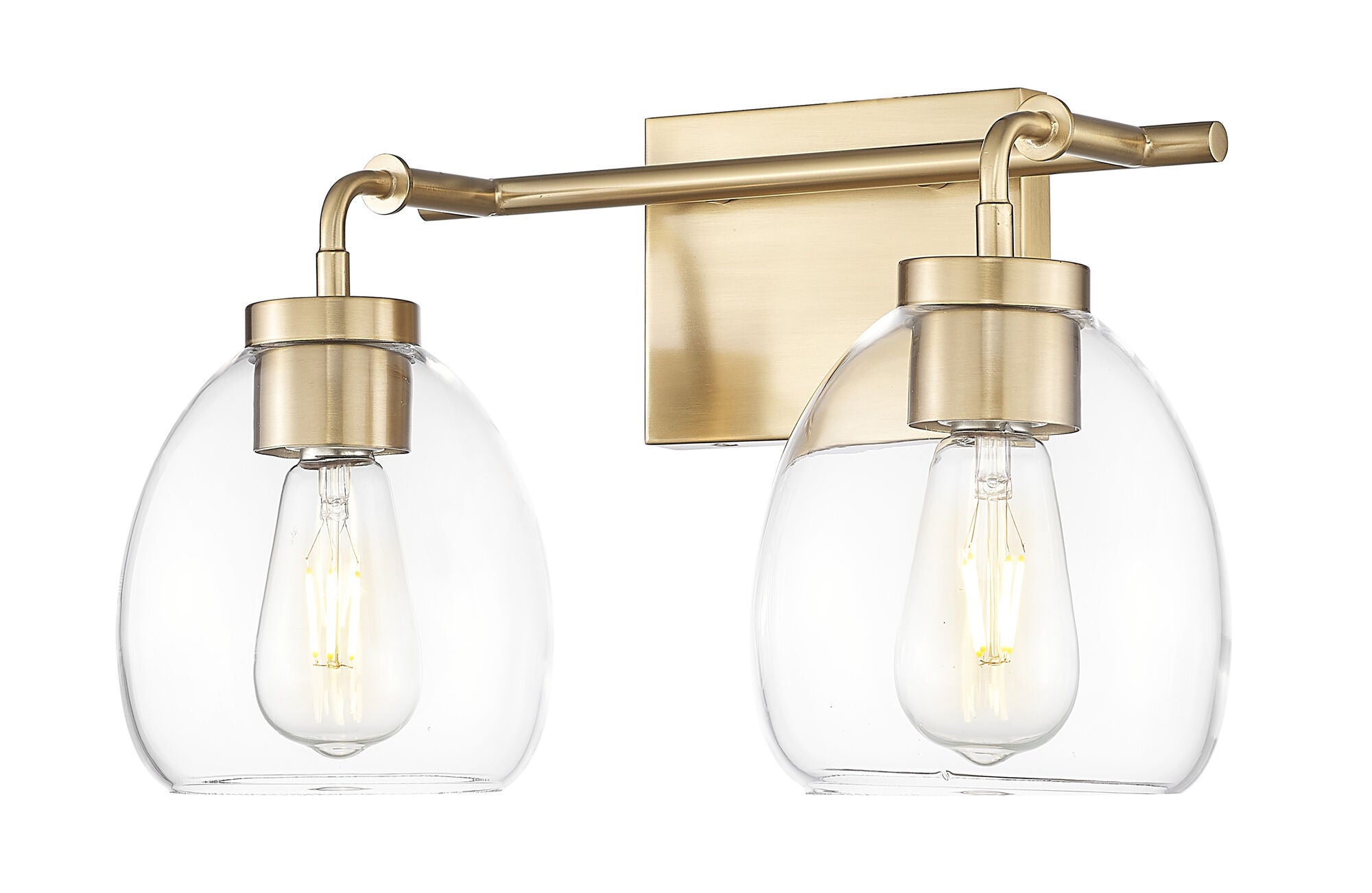 Shown in Brass finish and Clear Glass Globes shade