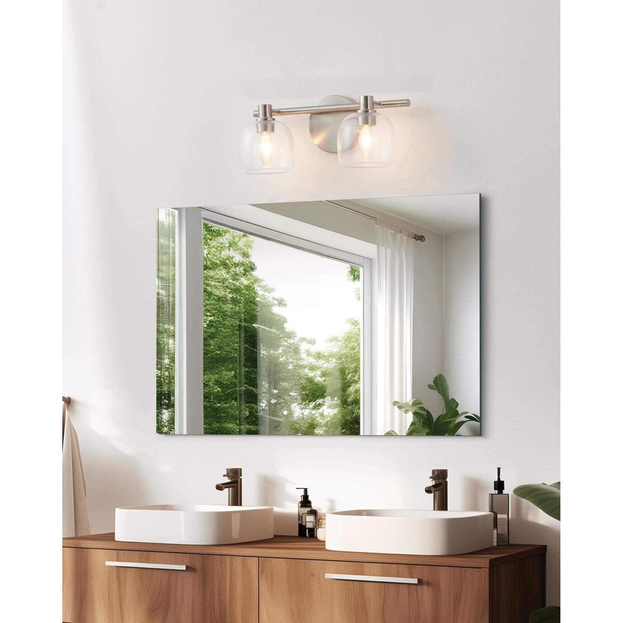 Shown in Brushed Nickel finish and Clear glass