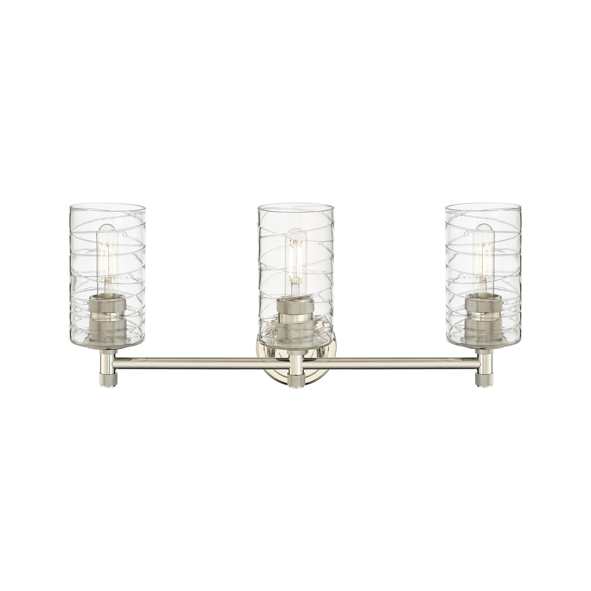 Shown in Polished Nickel finish and Deco Swirl glass