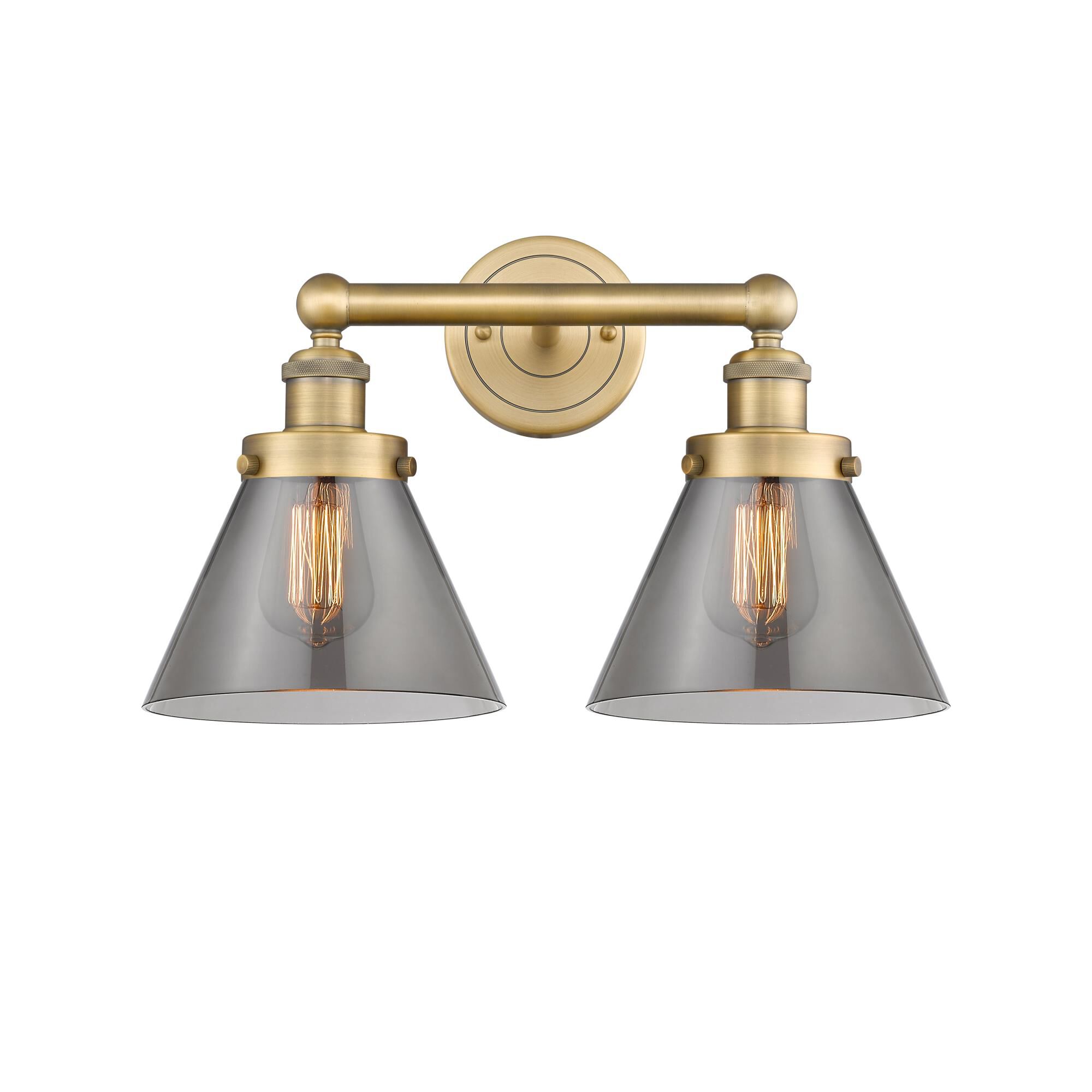 Shown in Brushed Brass finish and Plated Smoke glass