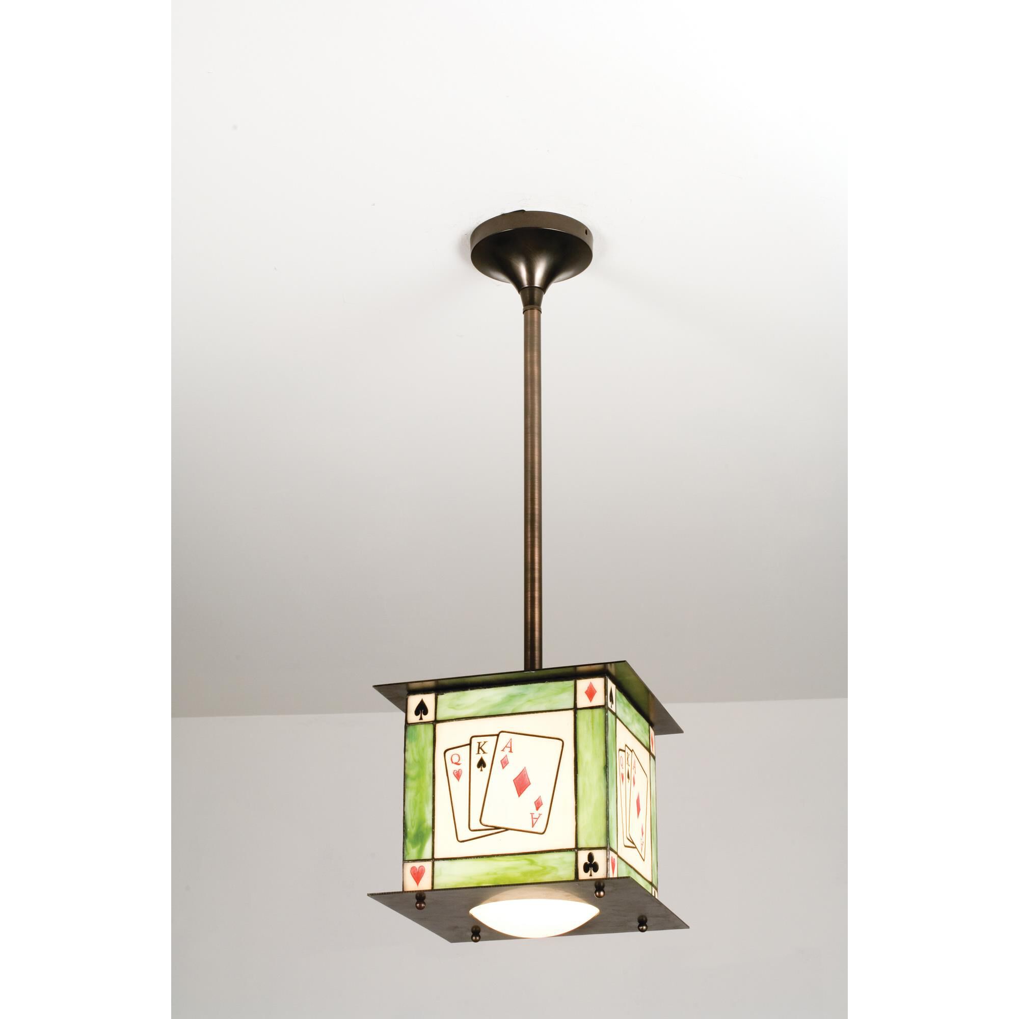 Shown in Bronze Finish finish and Beige-Green glass