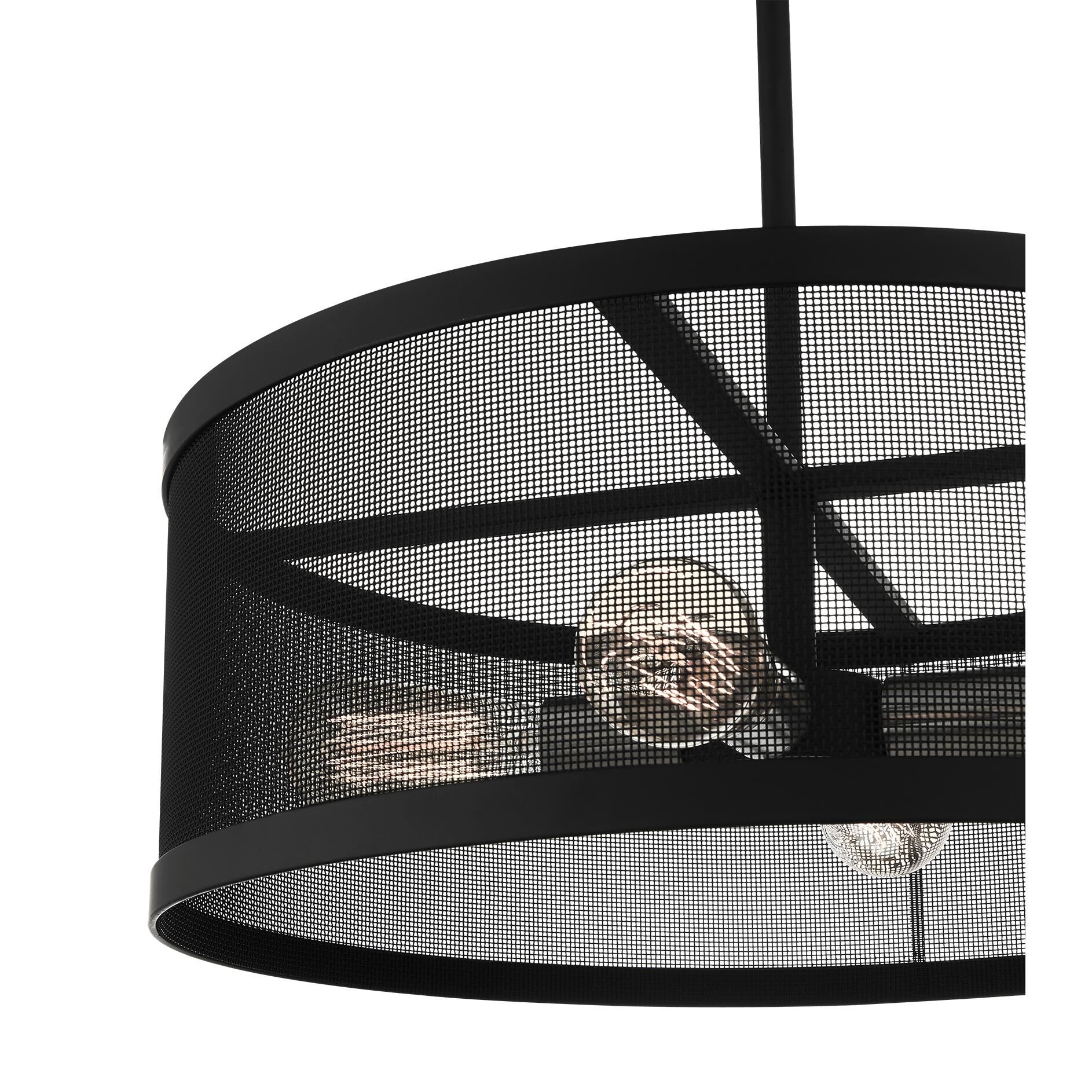 Shown in Black With Brushed Nickel Accents finish and Black Stainless Mesh Shade glass and Black Stainless Mesh shade