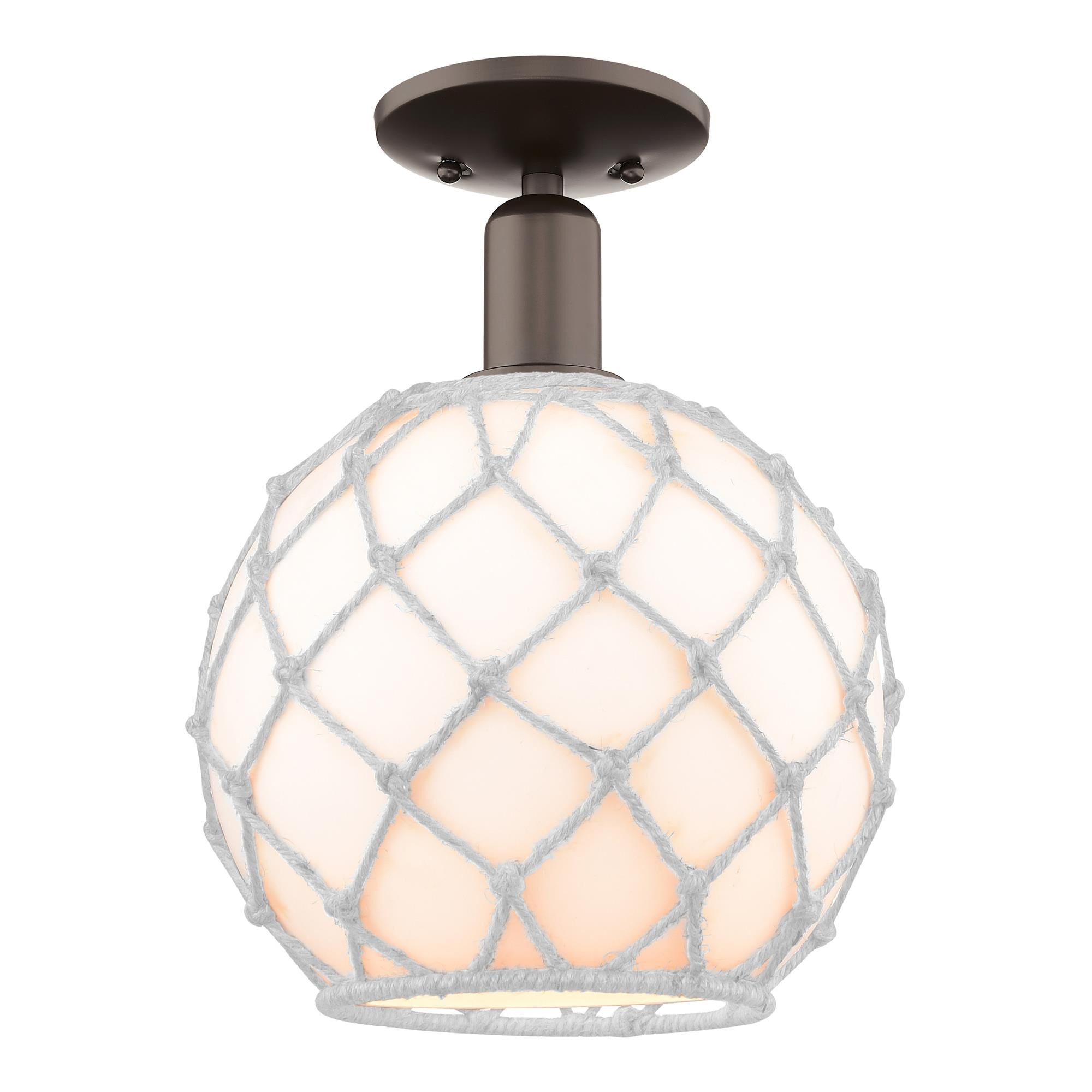 Shown in Oil Rubbed Bronze finish and White with White Rope glass