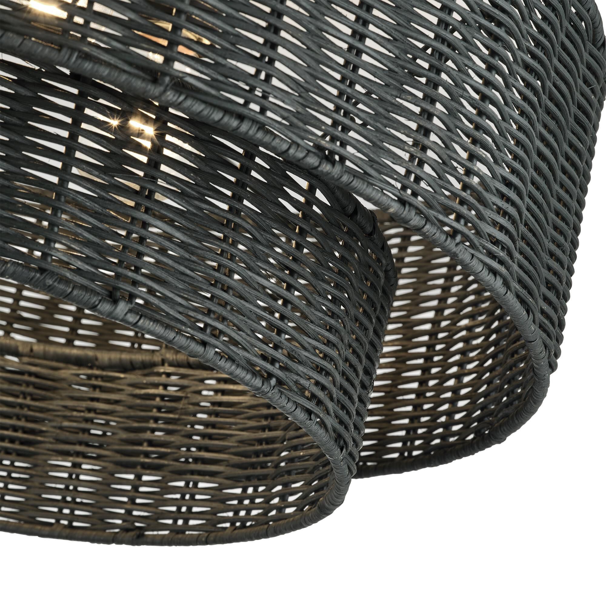 Shown in Black finish and Hand-Woven Charred Gray Color Rattan shade