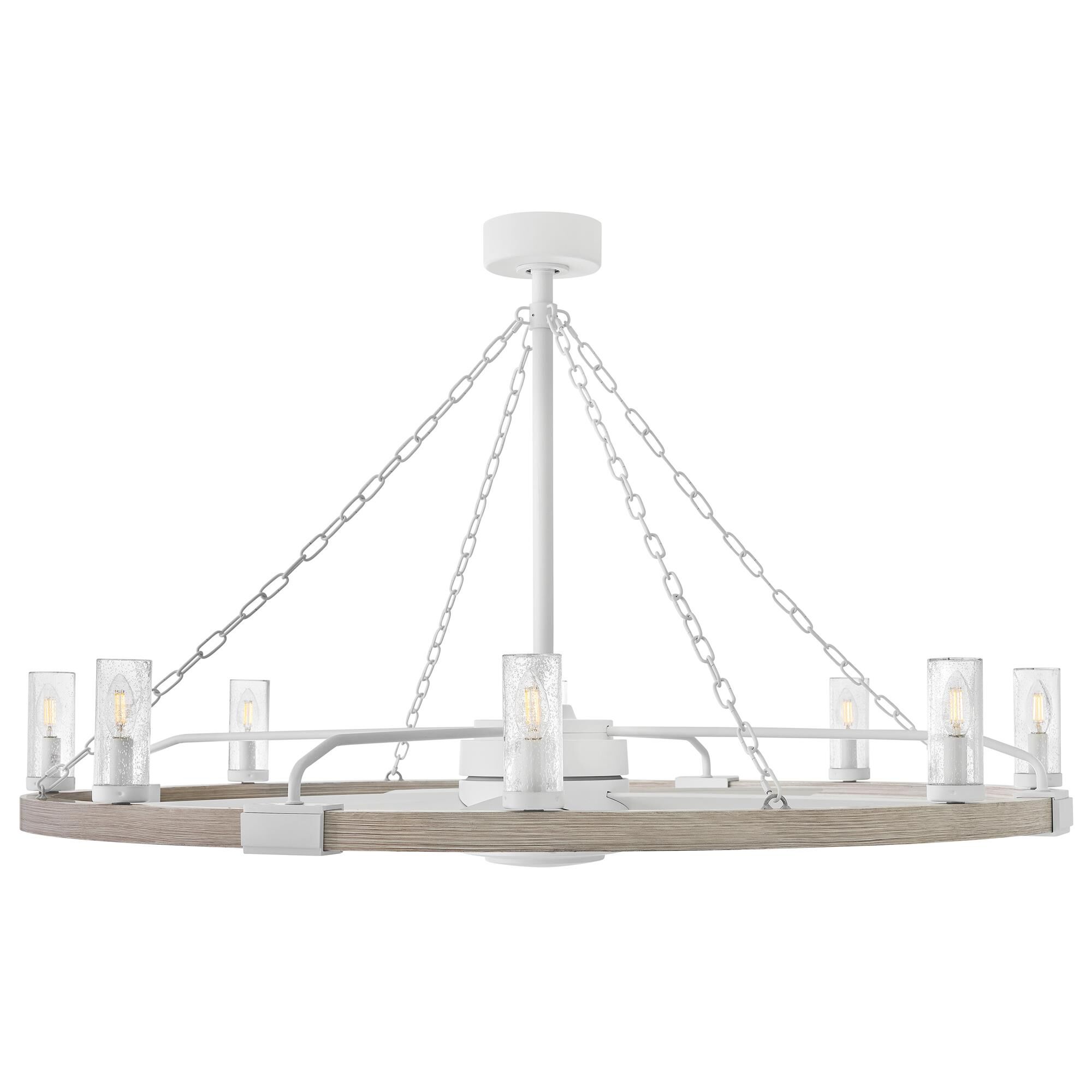 Shown in Matte White with Weathered Wood finish and Clear Seedy glass