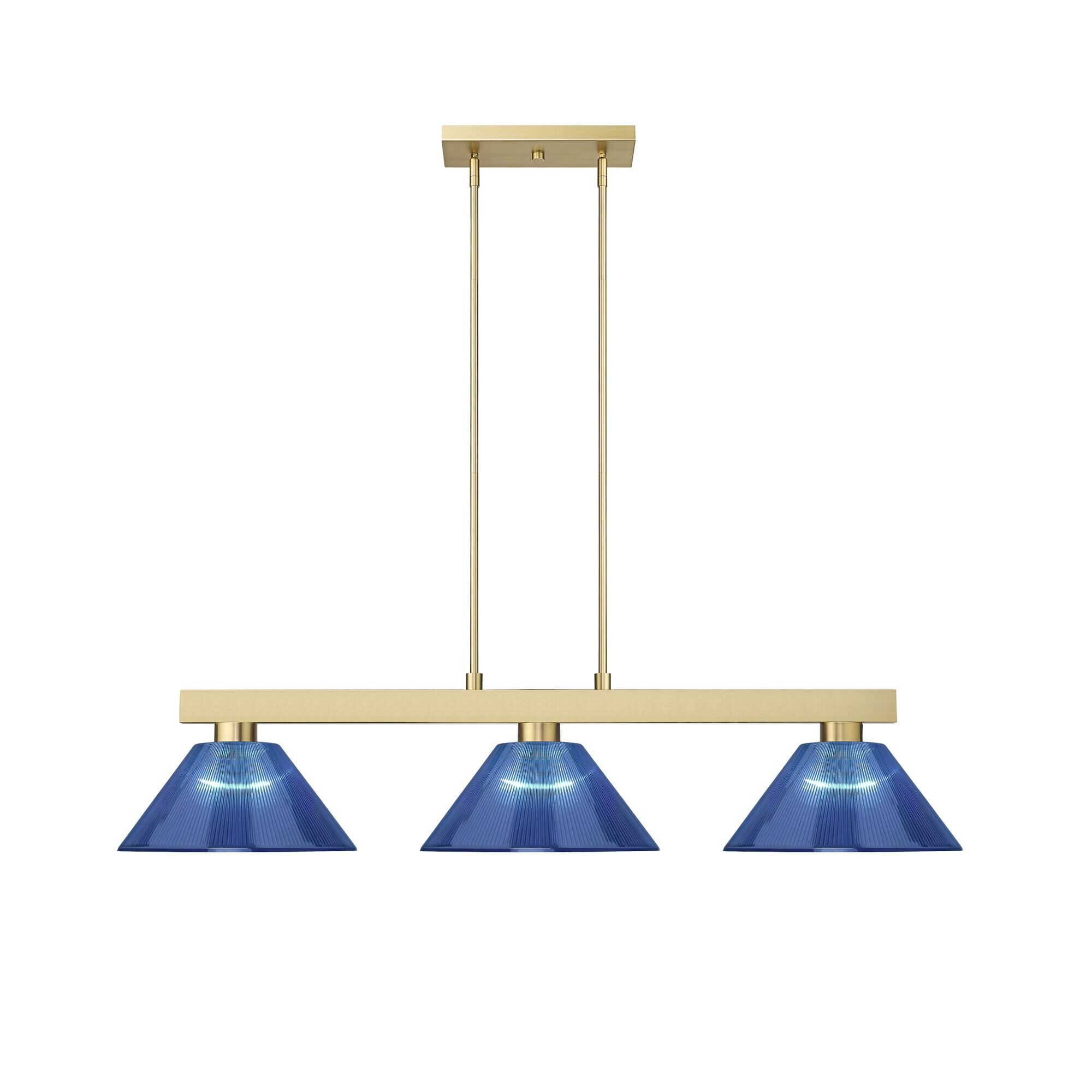 Shown in Modern Gold finish and Dark Blue glass and Dark Blue shade