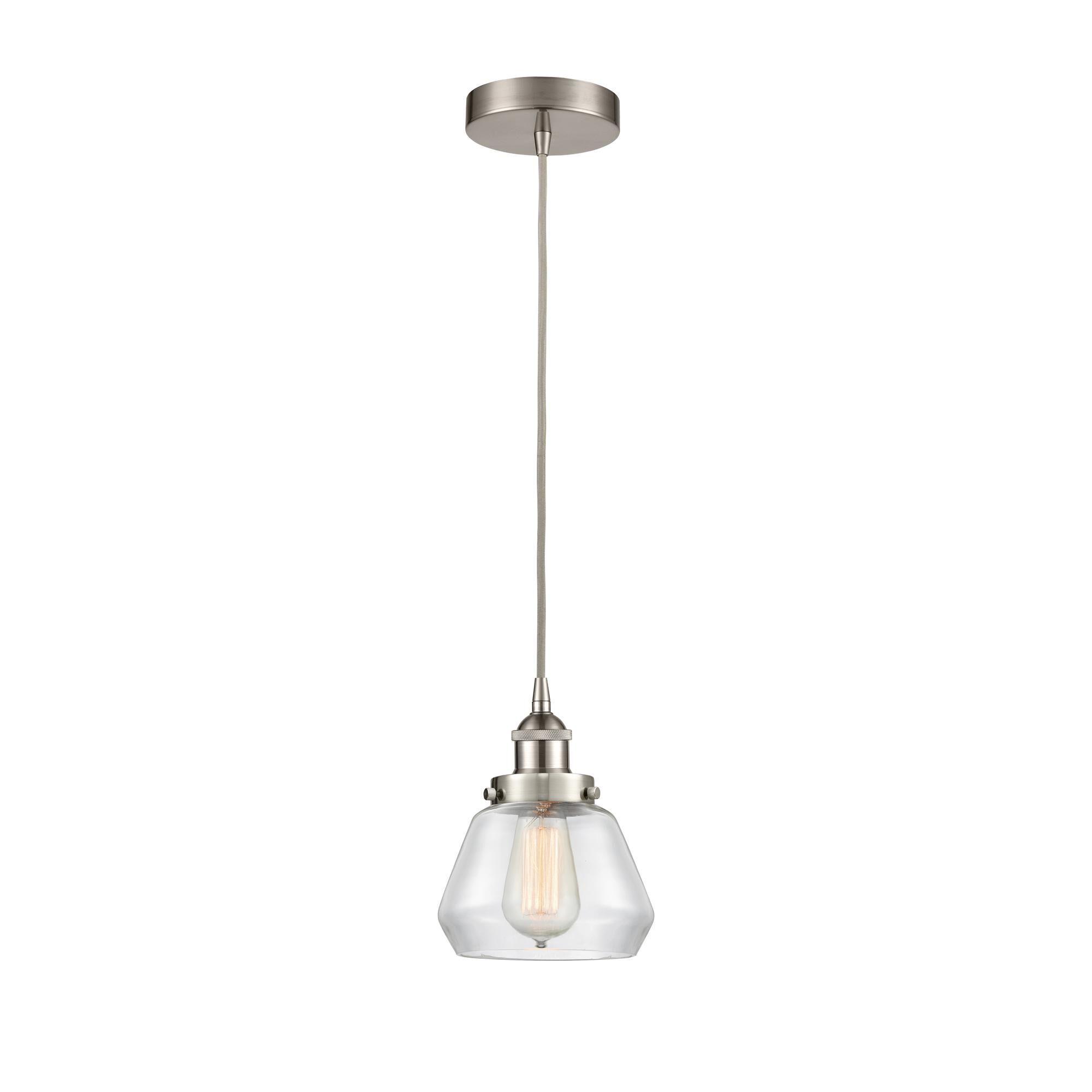 Shown in Brushed Satin Nickel finish and Clear glass