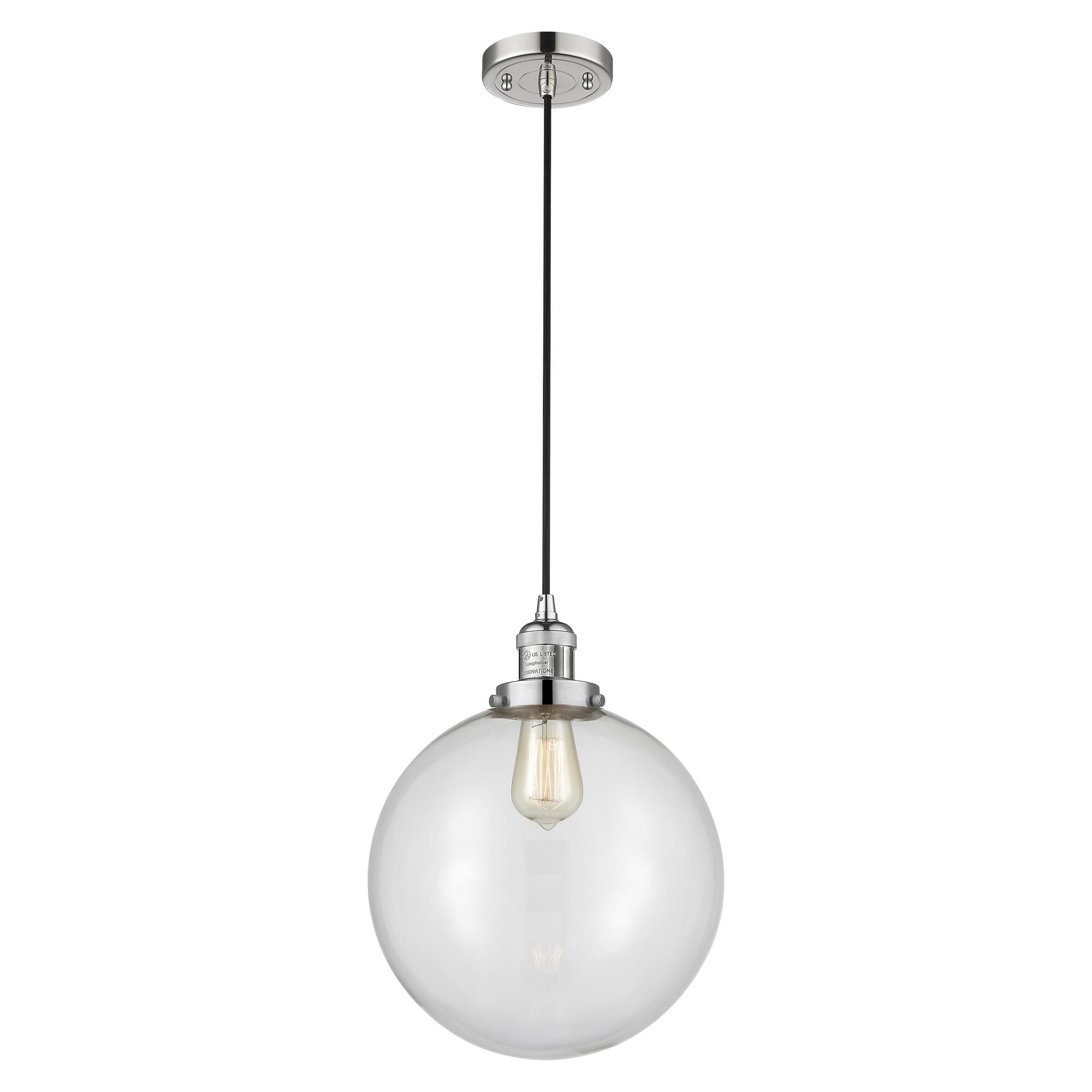 Shown in Polished Nickel finish and Clear Beacon glass