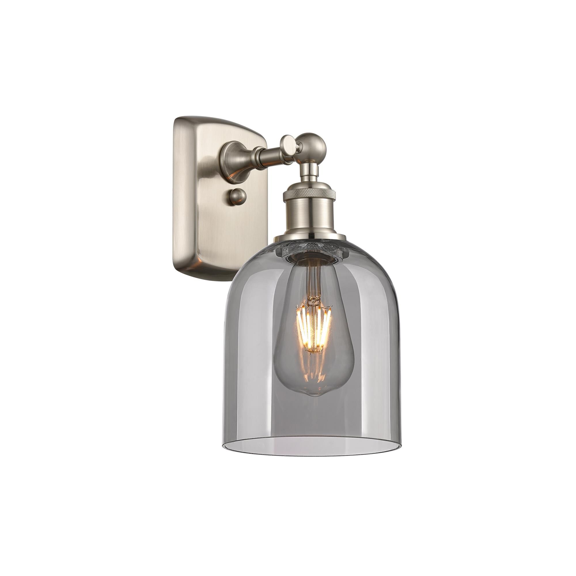 Shown in Brushed Satin Nickel finish and Light Smoke glass