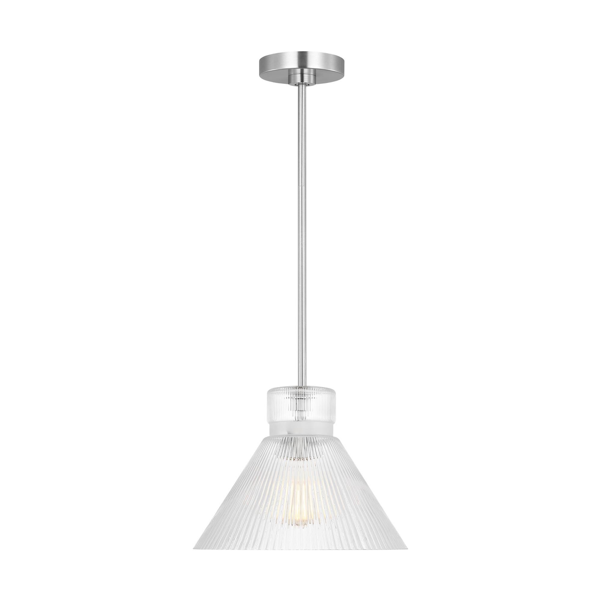 Shown in Brushed Nickel finish and Clear Ribbed glass