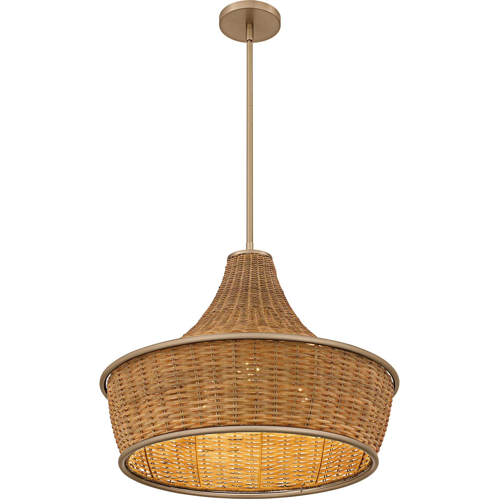 Shown in Bronze Gold finish and Rattan shade