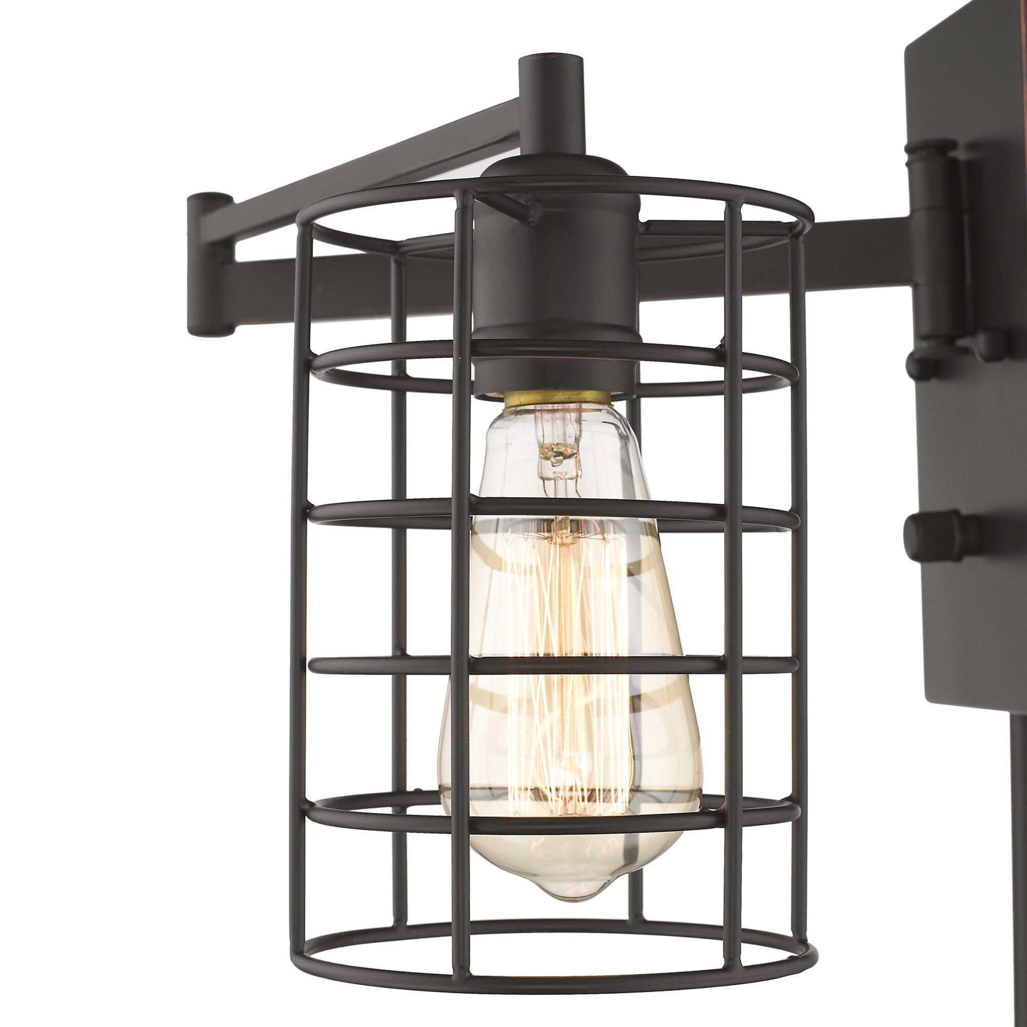 Shown in Oil-Rubbed Bronze finish and Oil-Rubbed Bronze glass and Oil-Rubbed Bronze, Cylindrical Metal Cage shade